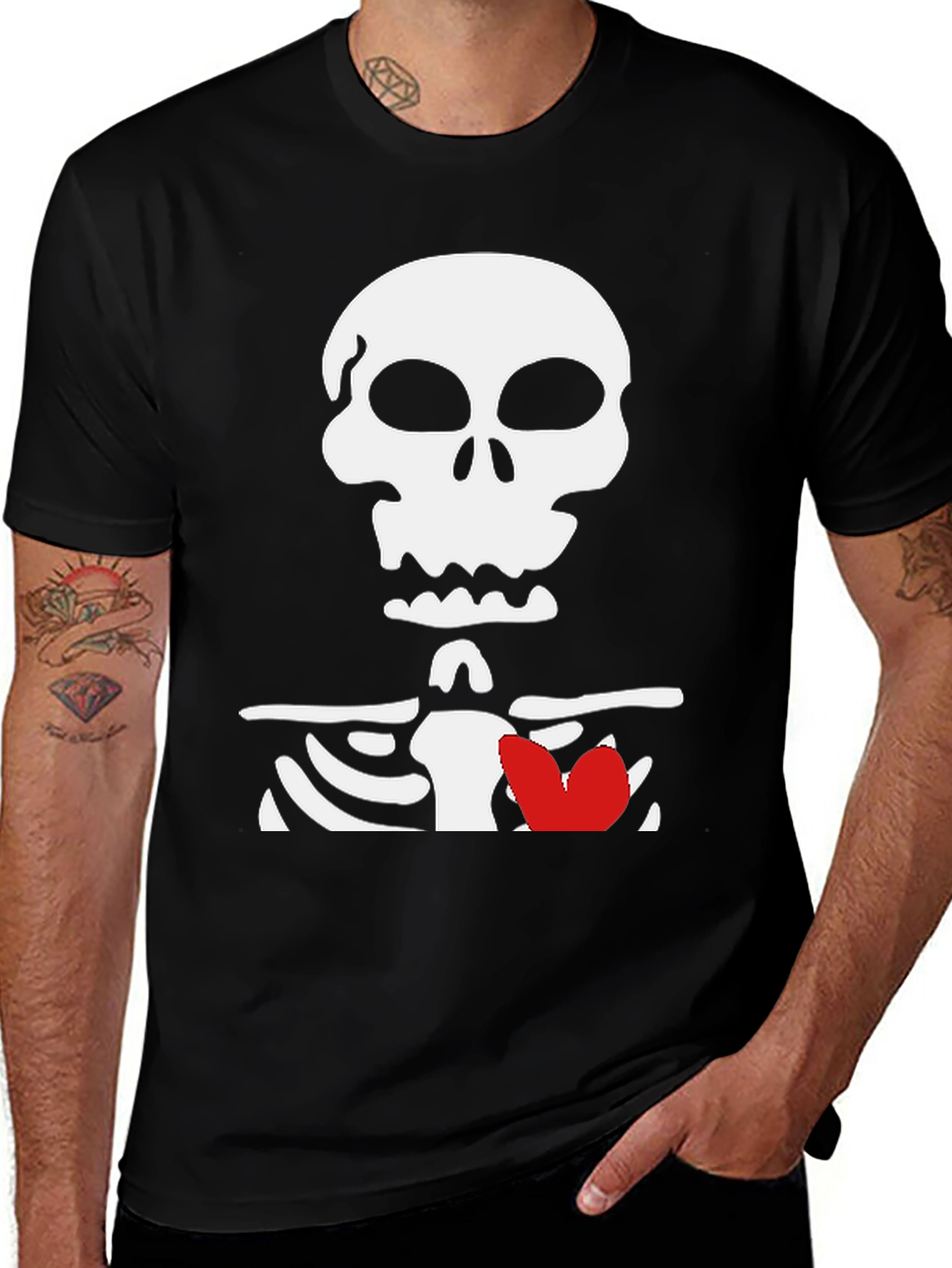 Variant 18 of Skull with Heart Graphic Tee - Men's Black T-Shirt