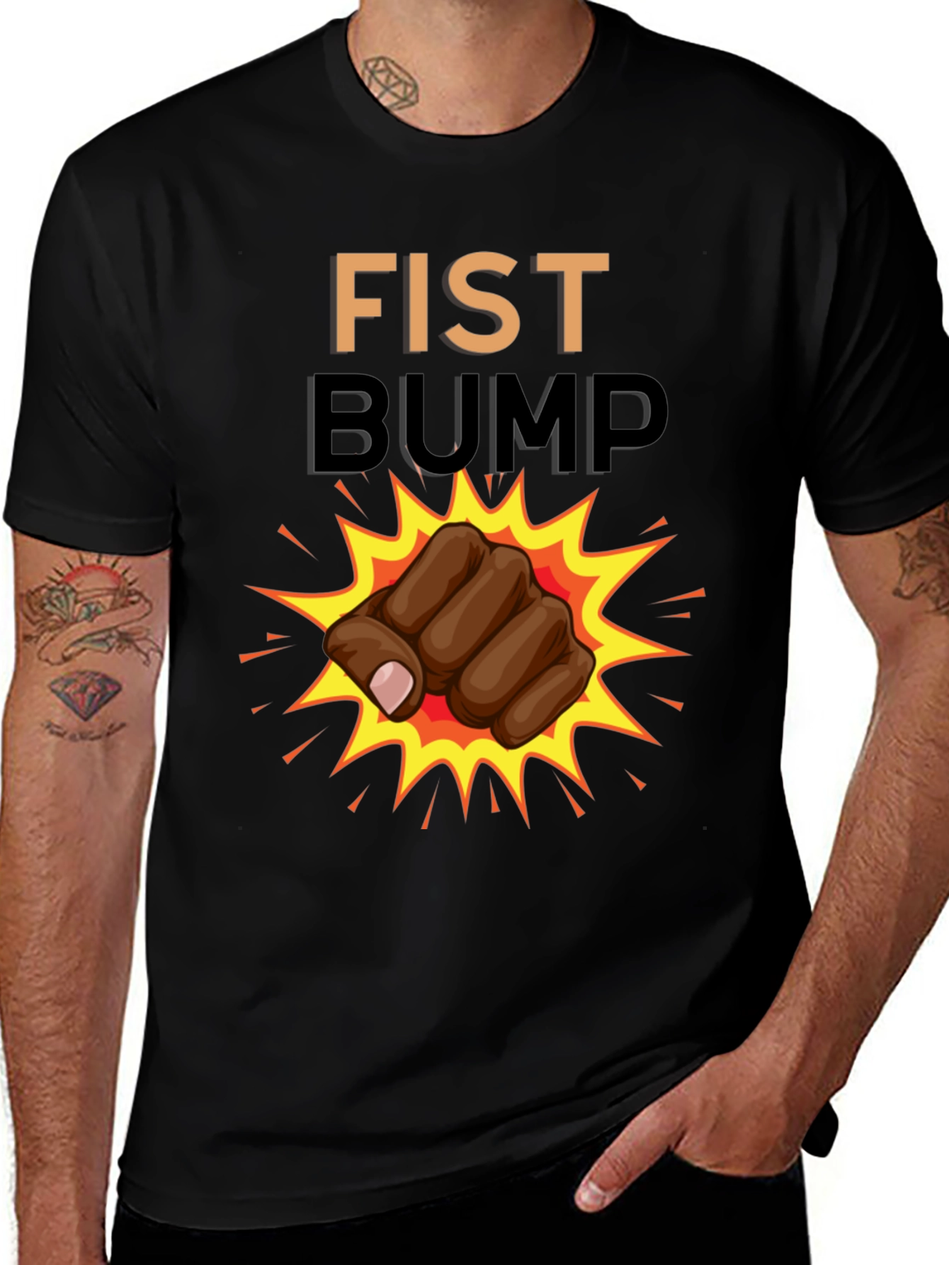 Fist Bump Graphic T-Shirt - Casual Black Tee