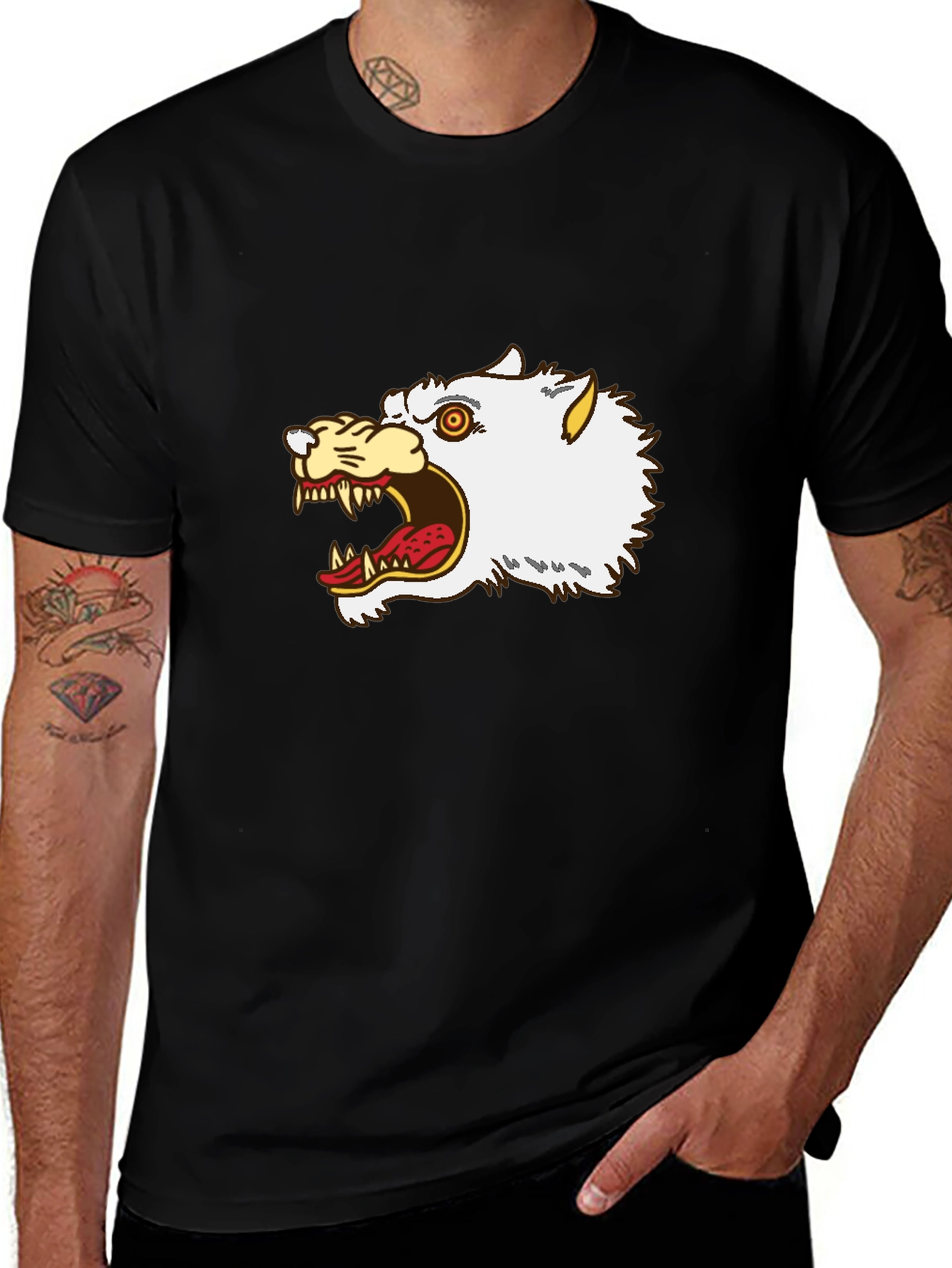 Variant 27 of Men's Black Graphic Tee - Wolf Design
