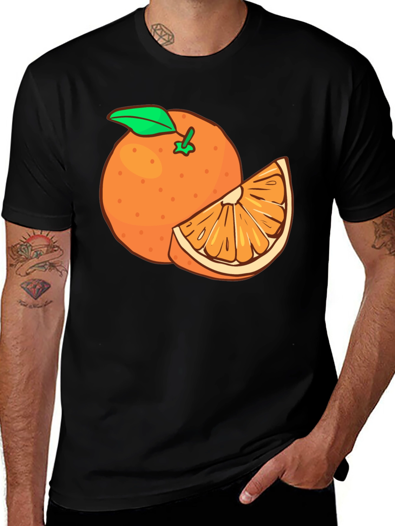 Variant 29 of Orange Fruit Graphic Black T-Shirt