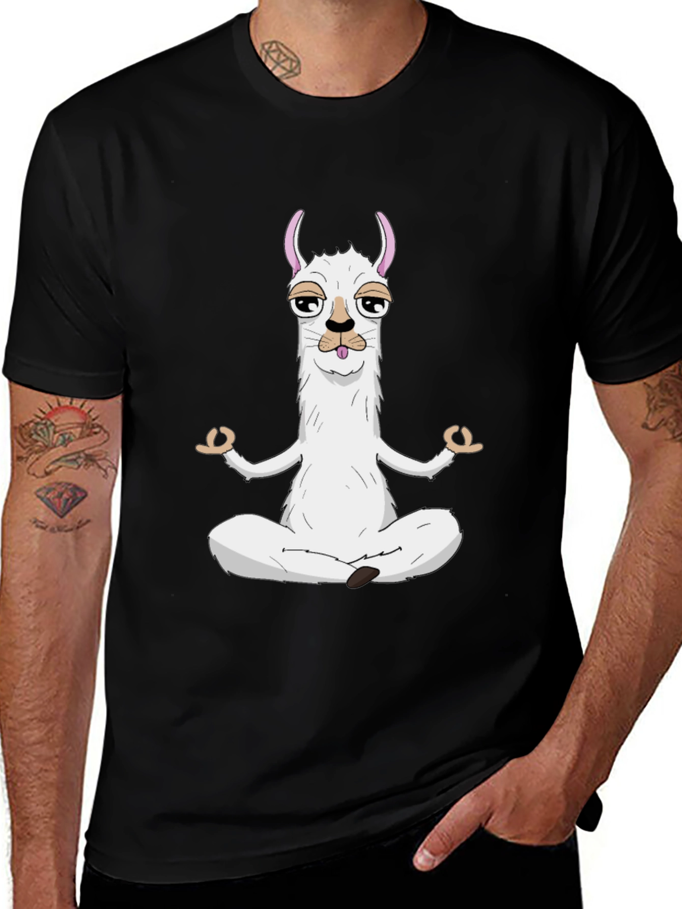 Variant 9 of Zen Llama Men's Black Graphic T-Shirt - Meditating Llama Design
