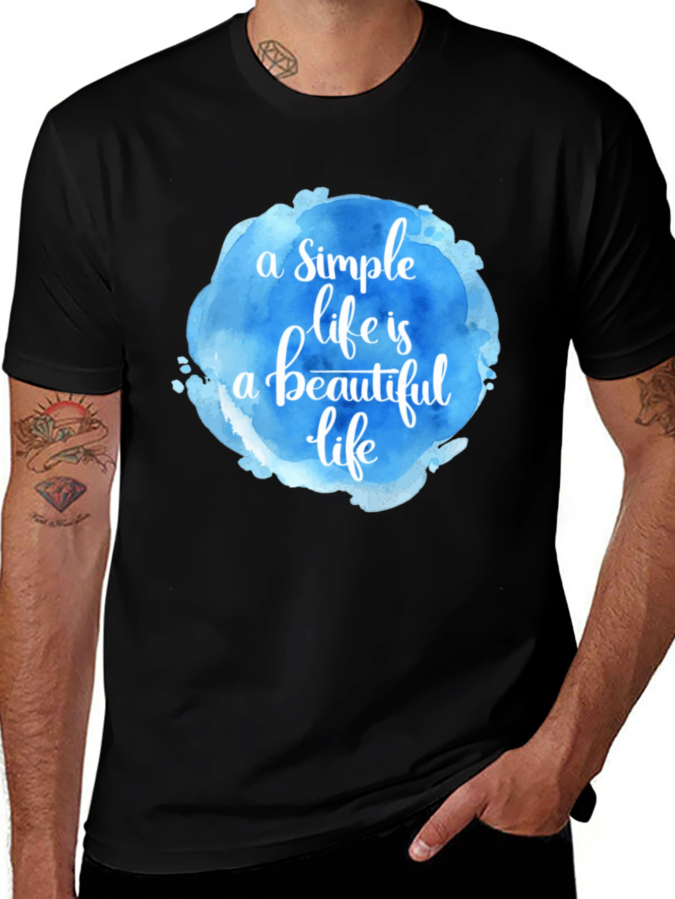 Simple Life Watercolor Graphic Tee - Soft Black Cotton