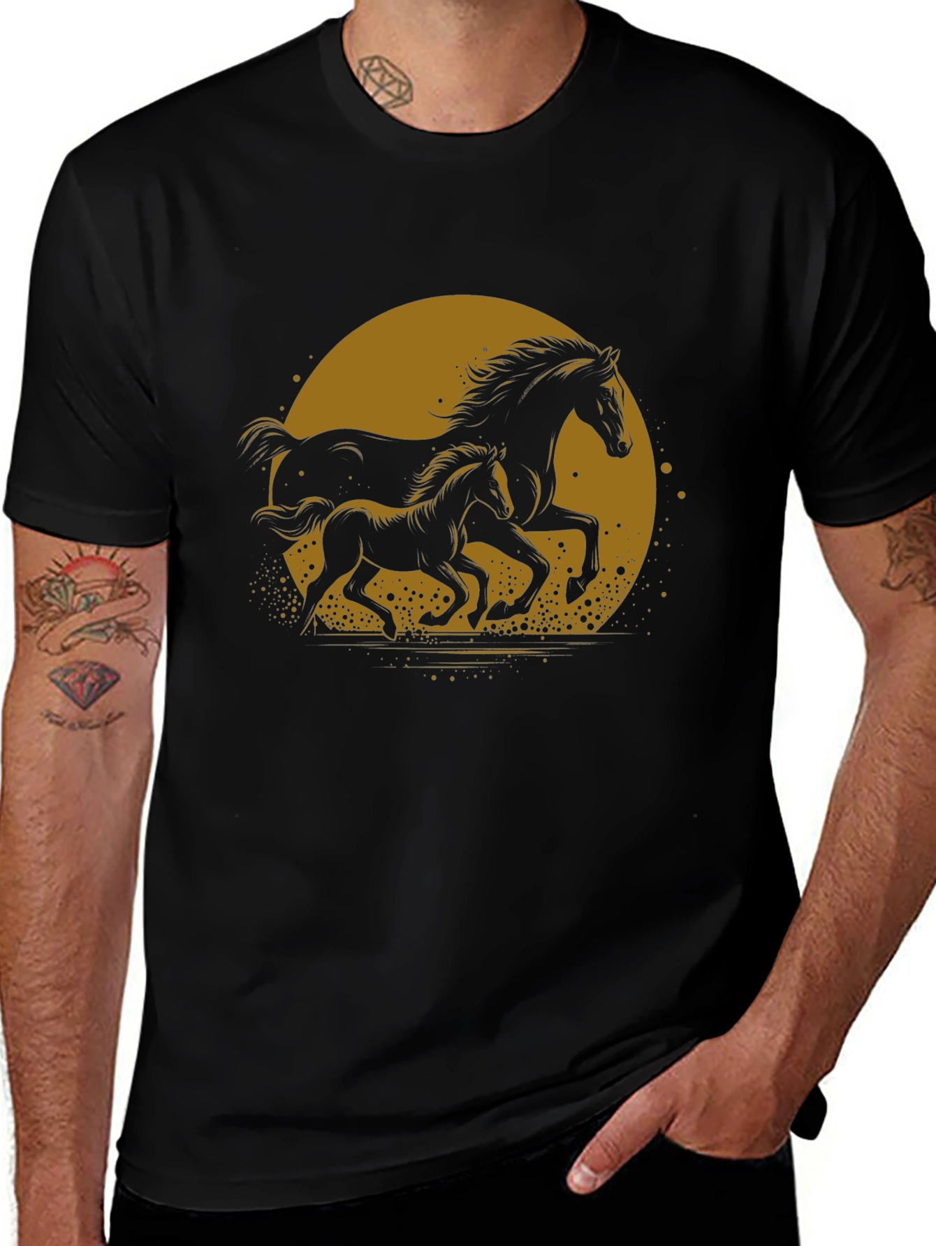 Variant 22 of Running Horses Graphic Tee - Stylish Men's Black T-Shirt