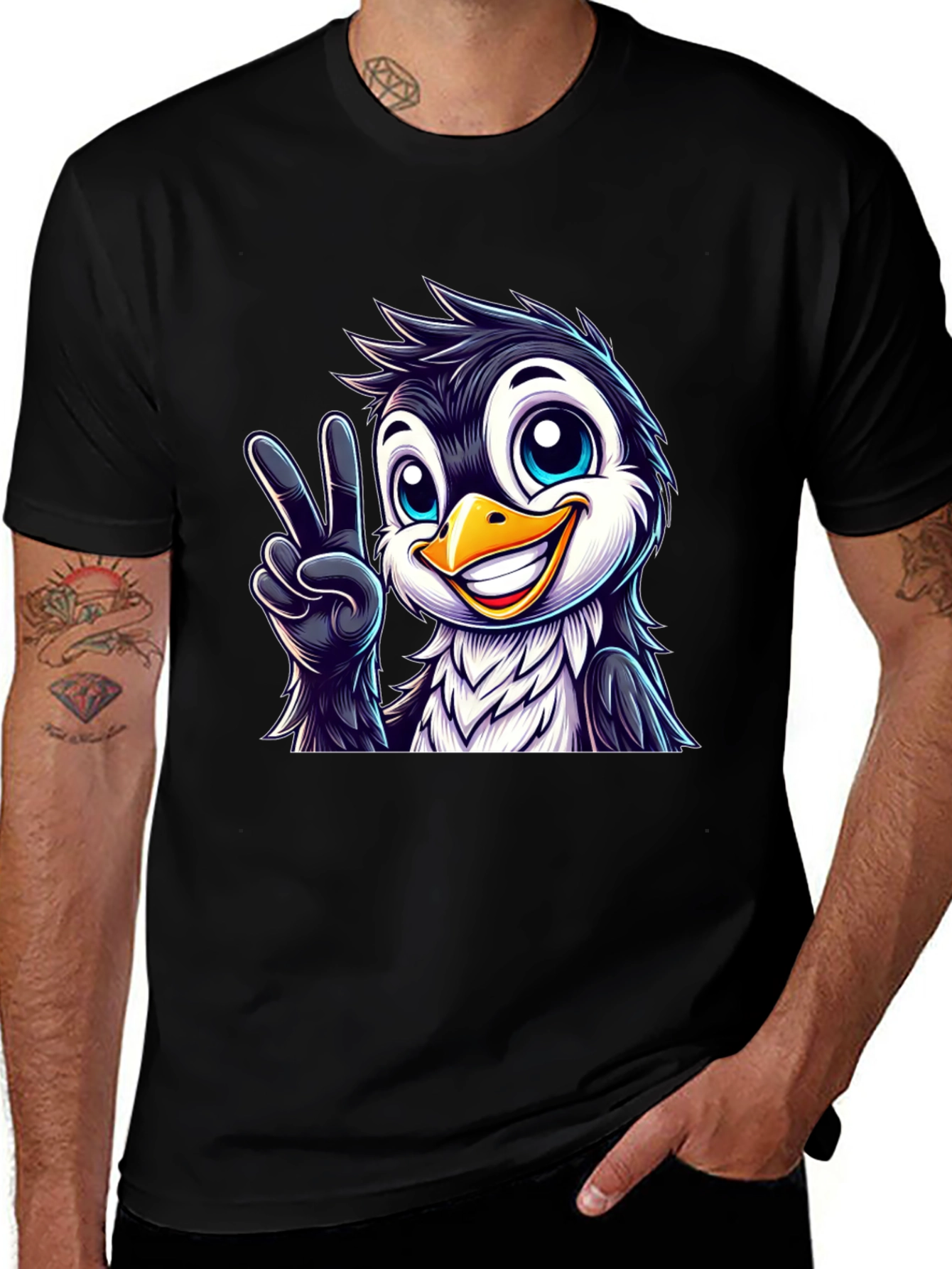Variant 9 of Peace Penguin Graphic Tee - Men's Black T-Shirt