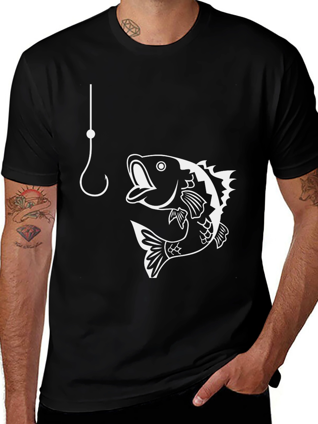 Variant 16 of Fishing Hook & Bass T-Shirt - Black