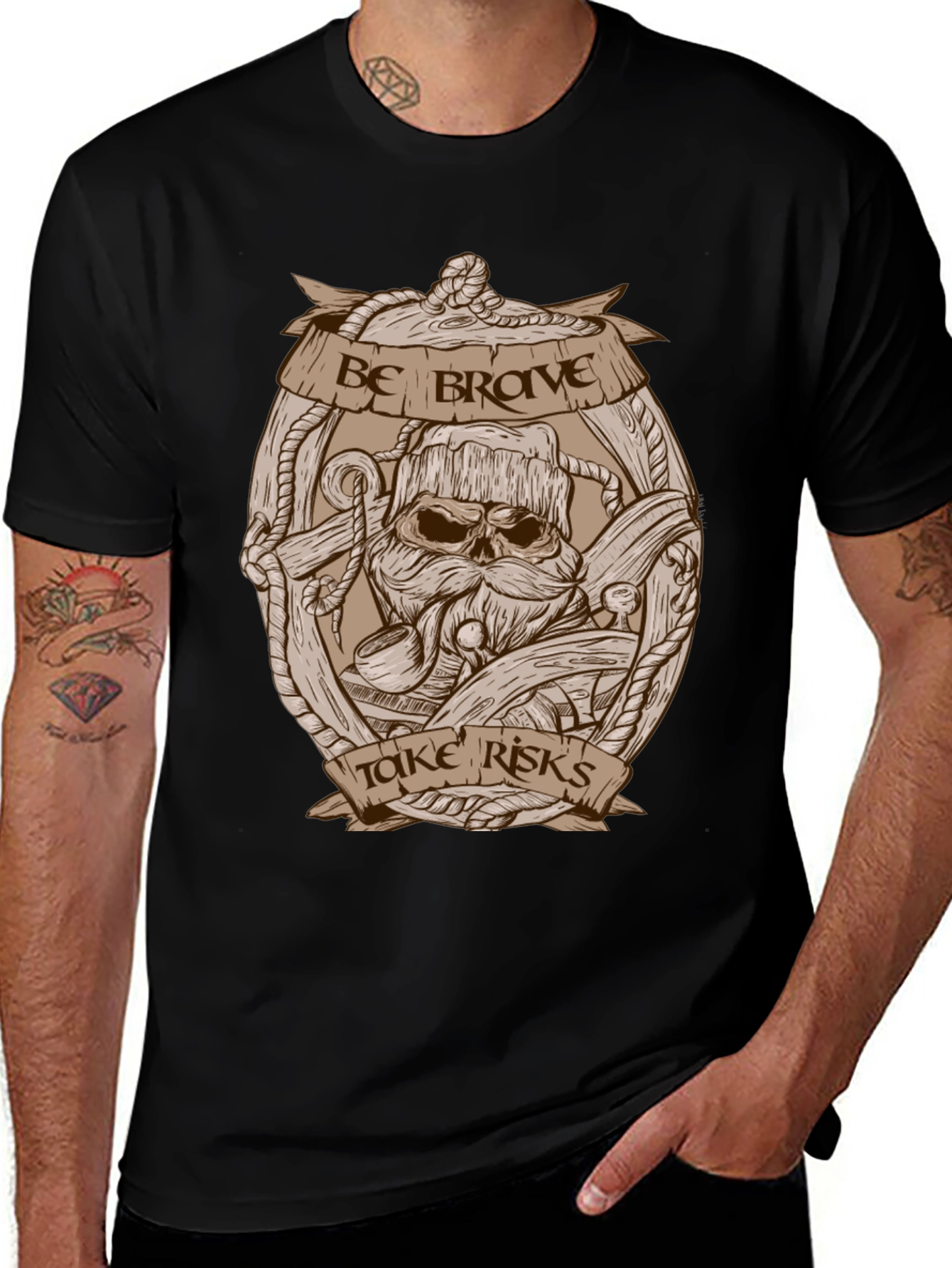Variant 17 of Be Brave, Take Risks Graphic Tee - Skull Pirate T-Shirt