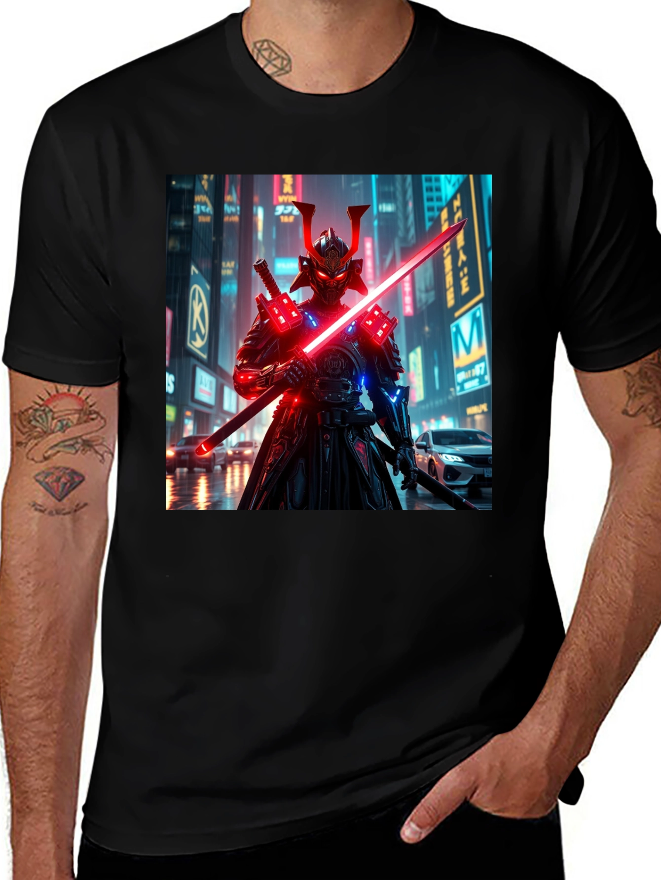 Variant 6 of Cyberpunk Samurai T-Shirt - Neon Ronin Design