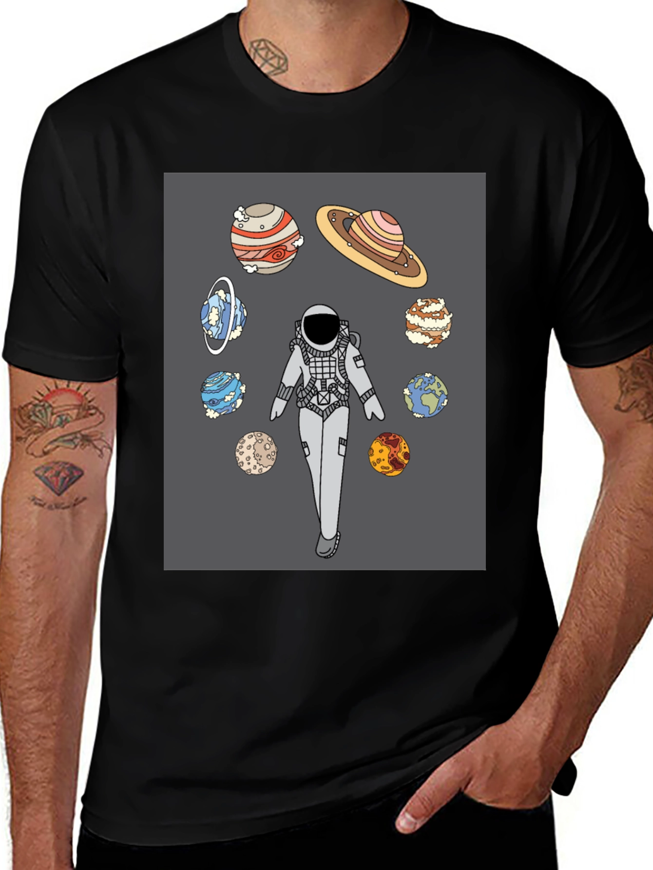 Variant 7 of Astronaut & Planets Graphic T-Shirt - Space Exploration Tee