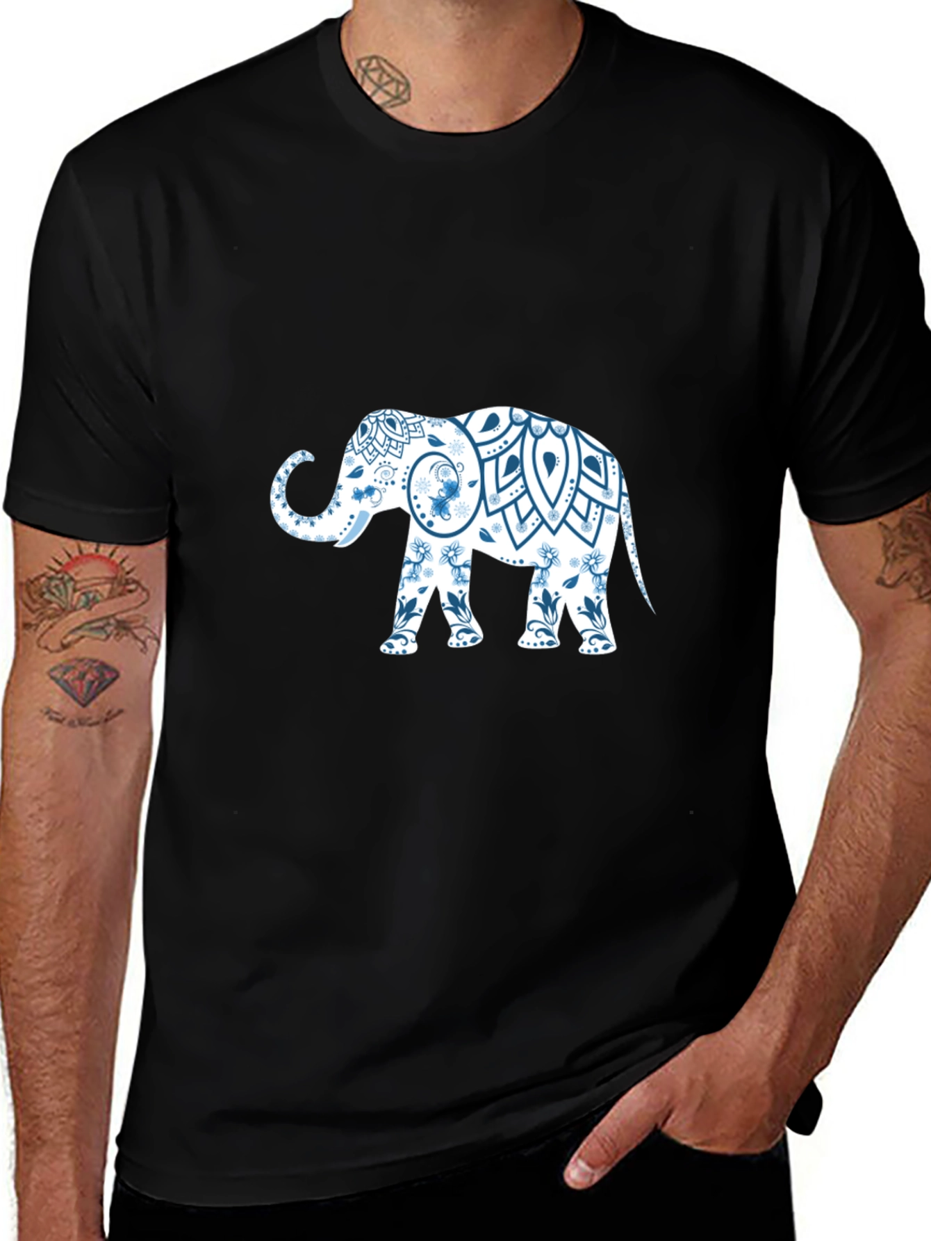 Elephant Print Black T-Shirt
