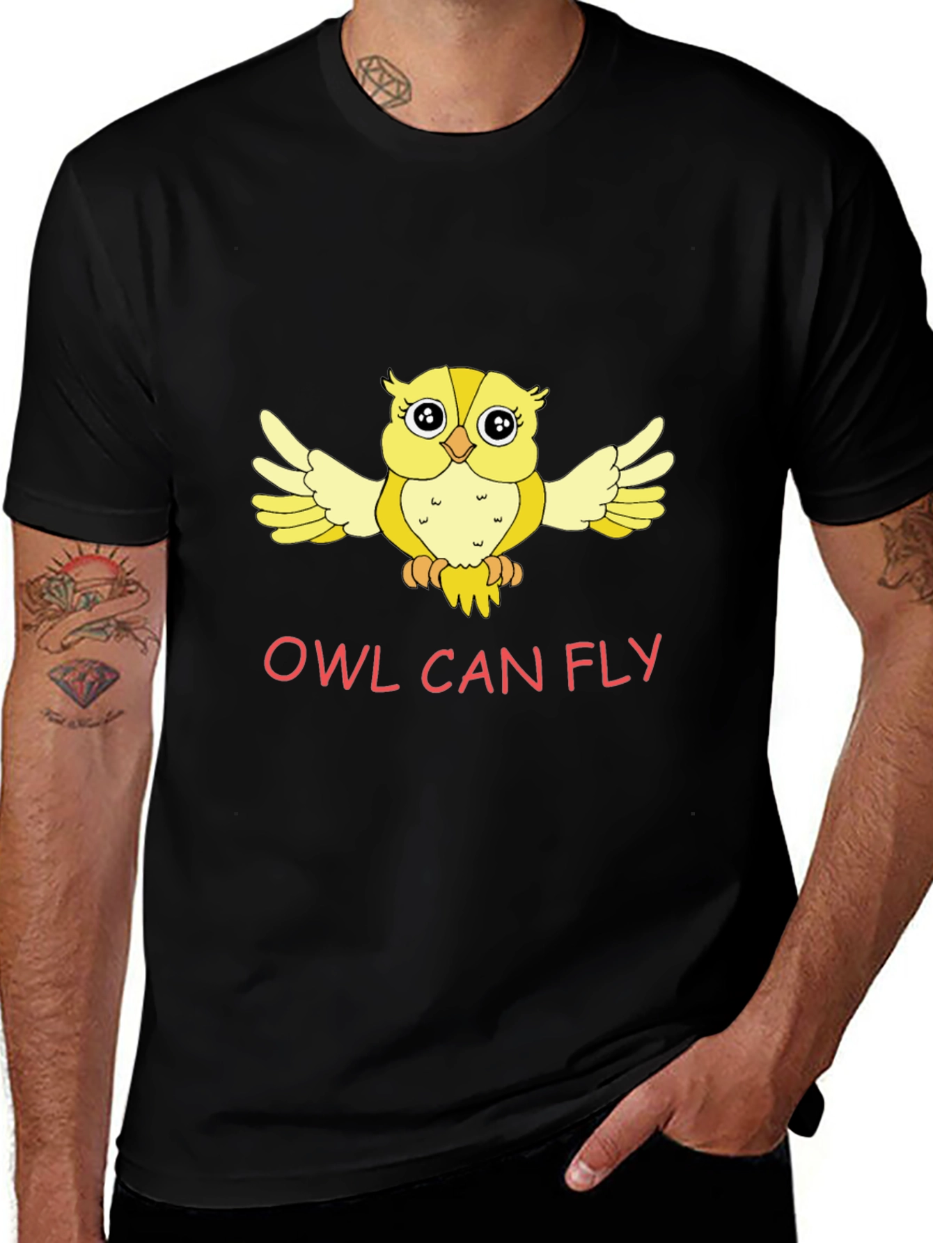 Variant 29 of Owl Can Fly Graphic Tee - Black Cotton Comfort