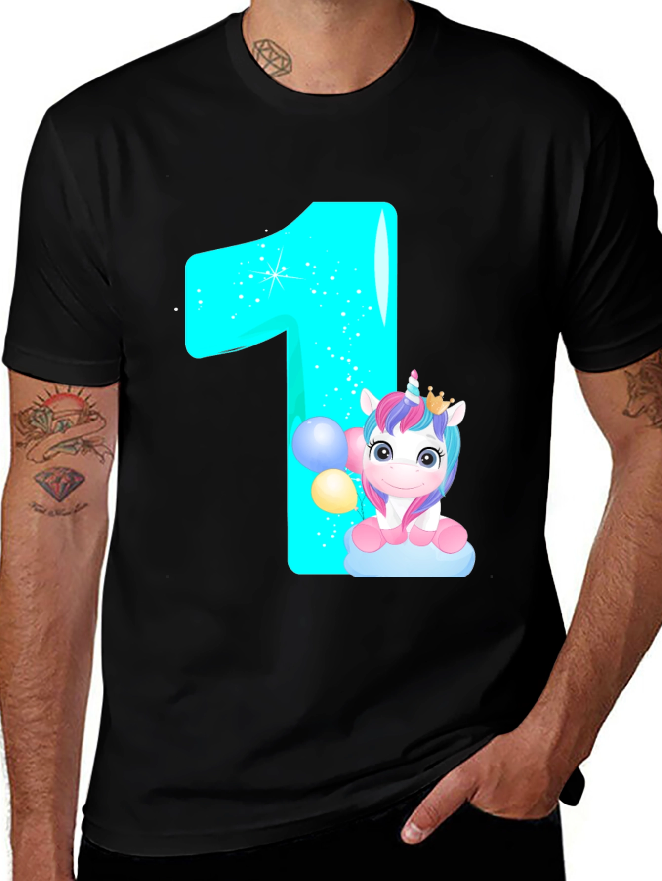 Variant 14 of Unicorn 1st Birthday Black T-Shirt