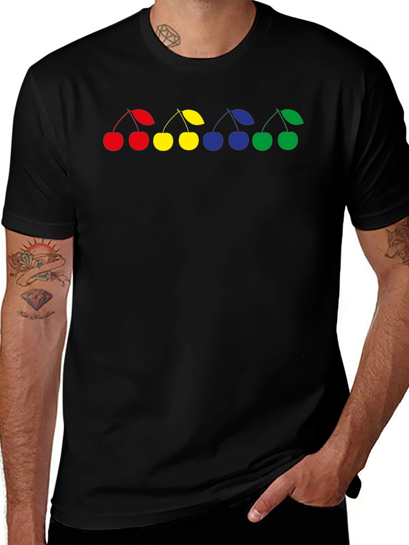 Variant 20 of Colorful Cherry Graphic Tee - Stylish Black T-Shirt