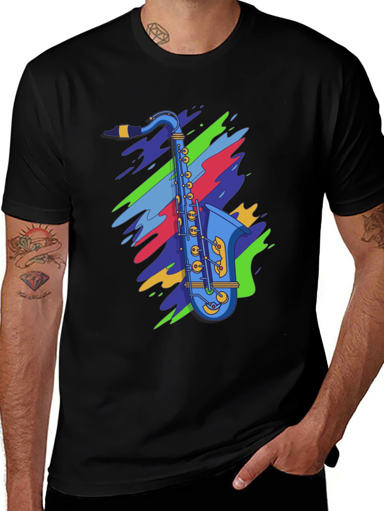 Variant 12 of Cool Saxophone Graphic Tee - Black Cotton Shirt