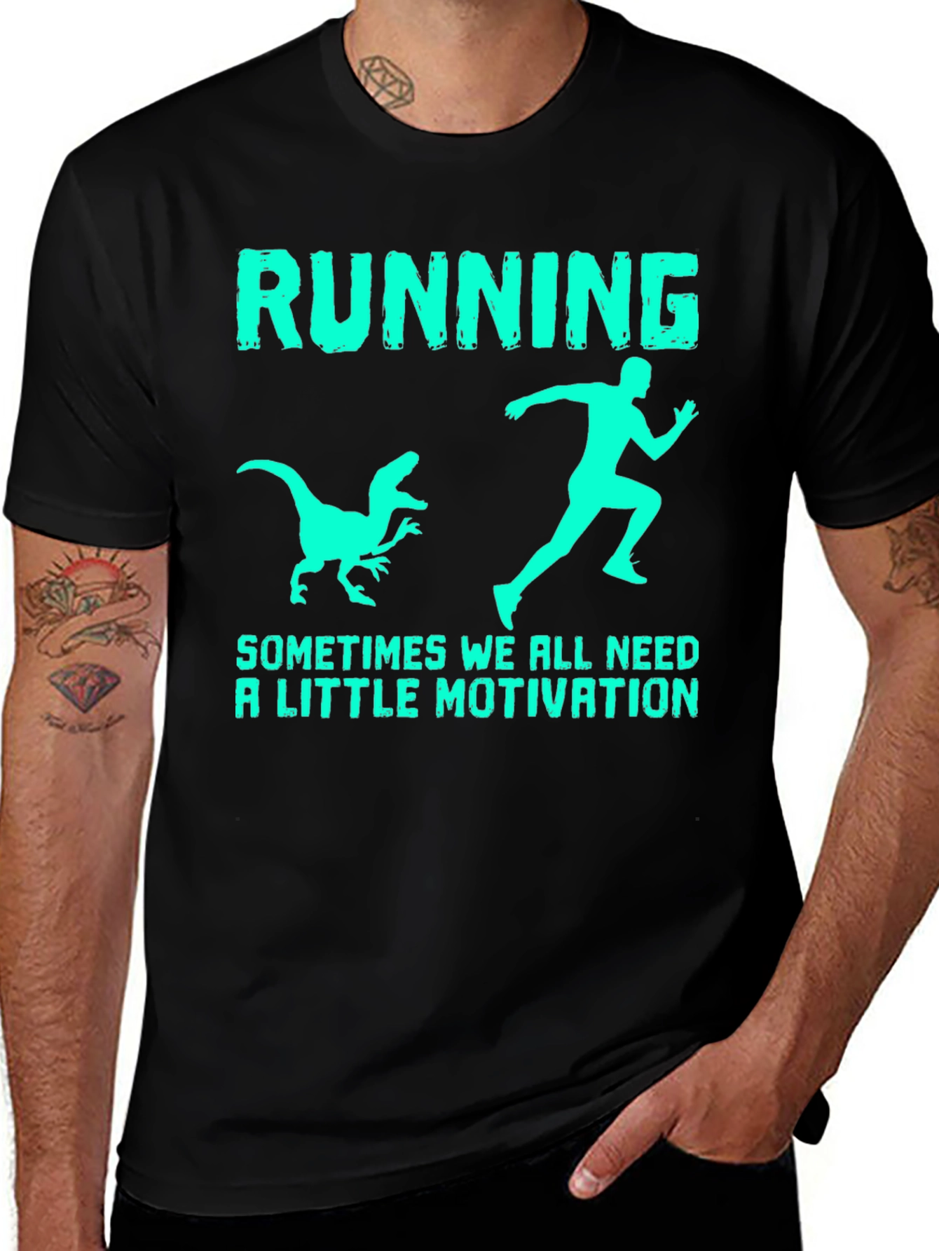 Variant 22 of Funny Running T-Shirt: Dinosaur Chasing Motivation