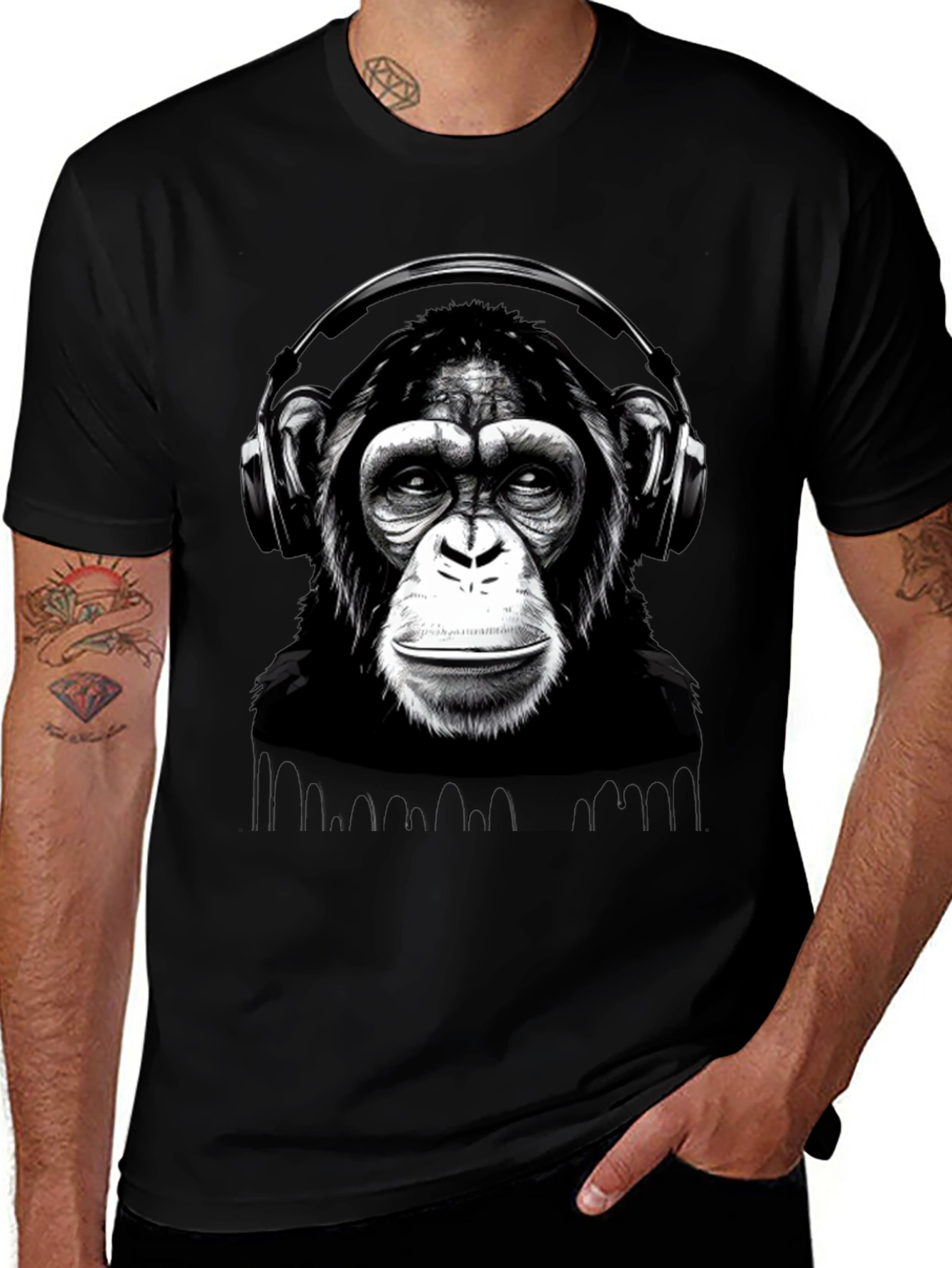 Variant 10 of Monkey DJ Graphic Tee - Black Cotton Blend T-Shirt
