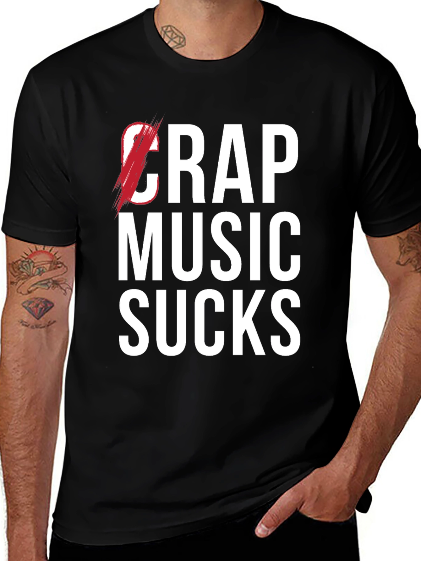 Black Crap Music Sucks Graphic Tee main image