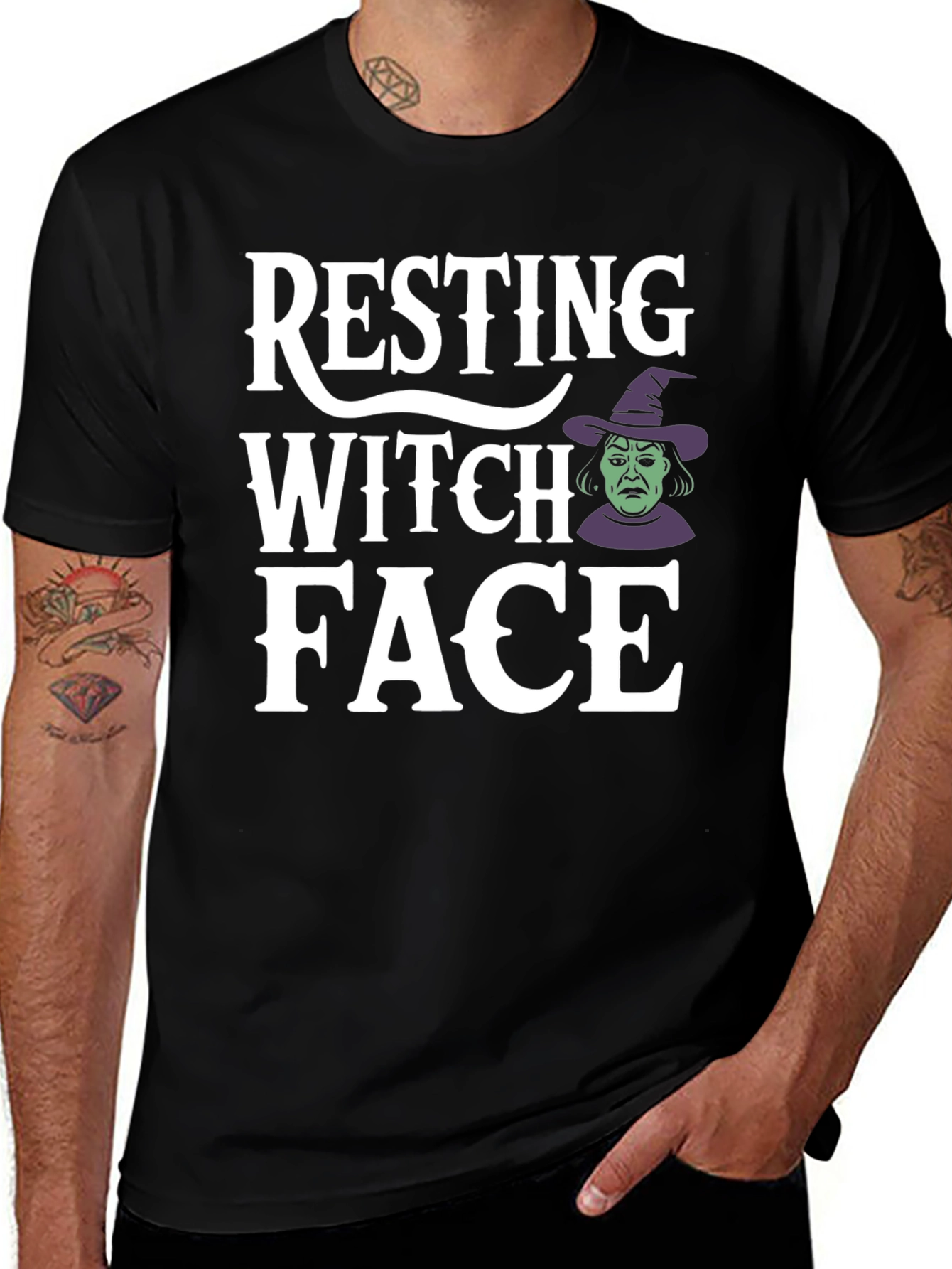 Variant 19 of Resting Witch Face Graphic Tee - Halloween Shirt