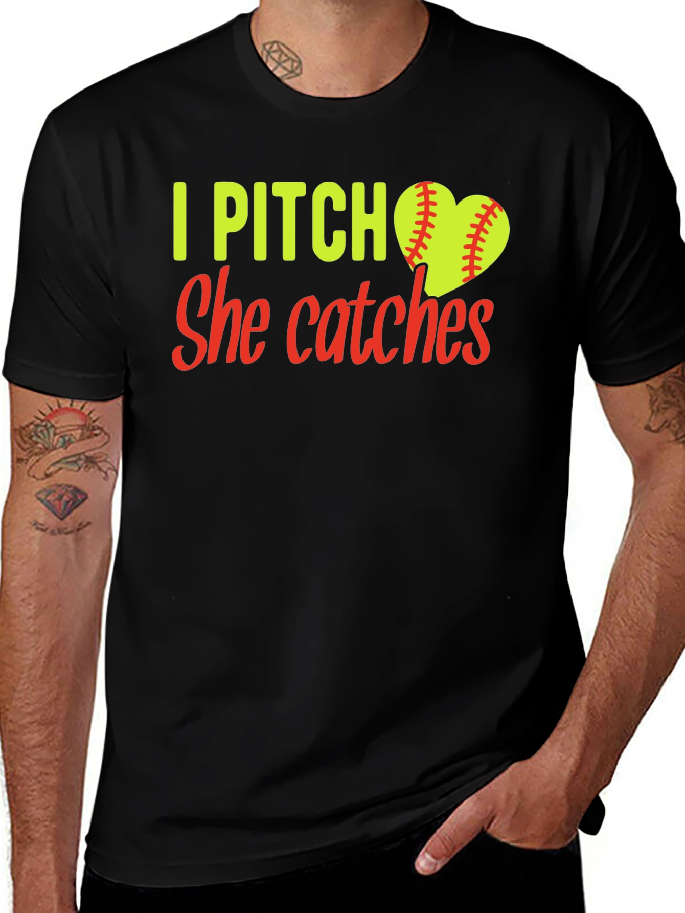 I Pitch She Catches Softball T-Shirt