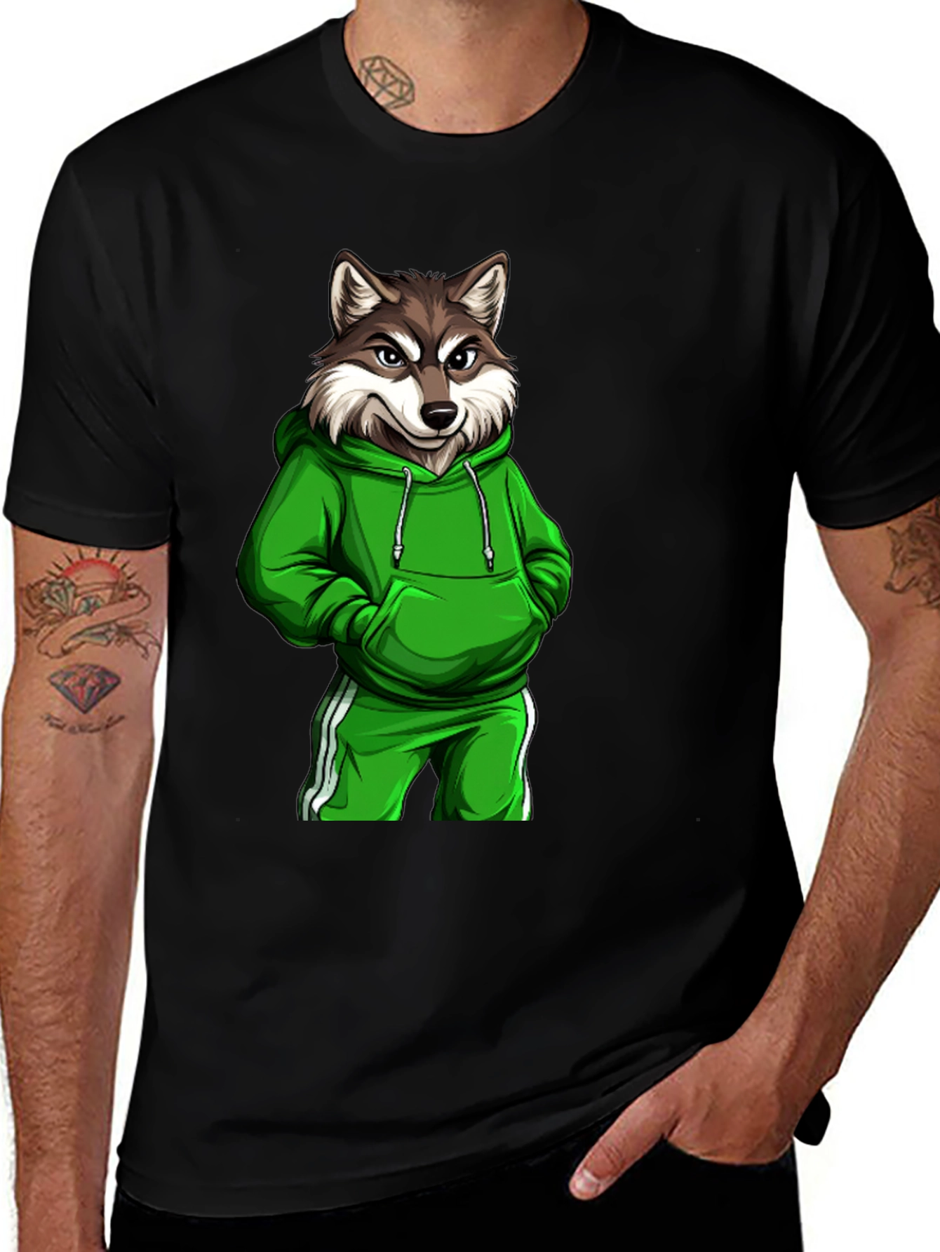 Variant 24 of Wolf Gangster Graphic Print Black T-Shirt