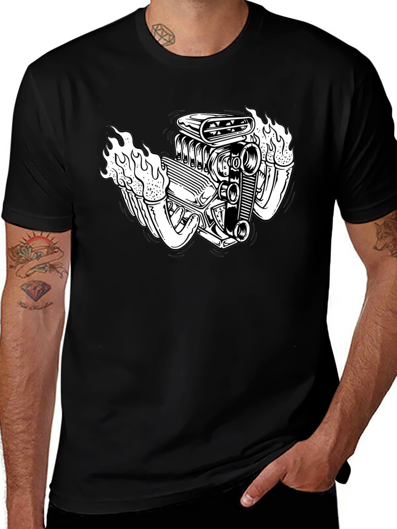 Variant 20 of Flame Engine T-Shirt - Black Cotton Graphic Tee