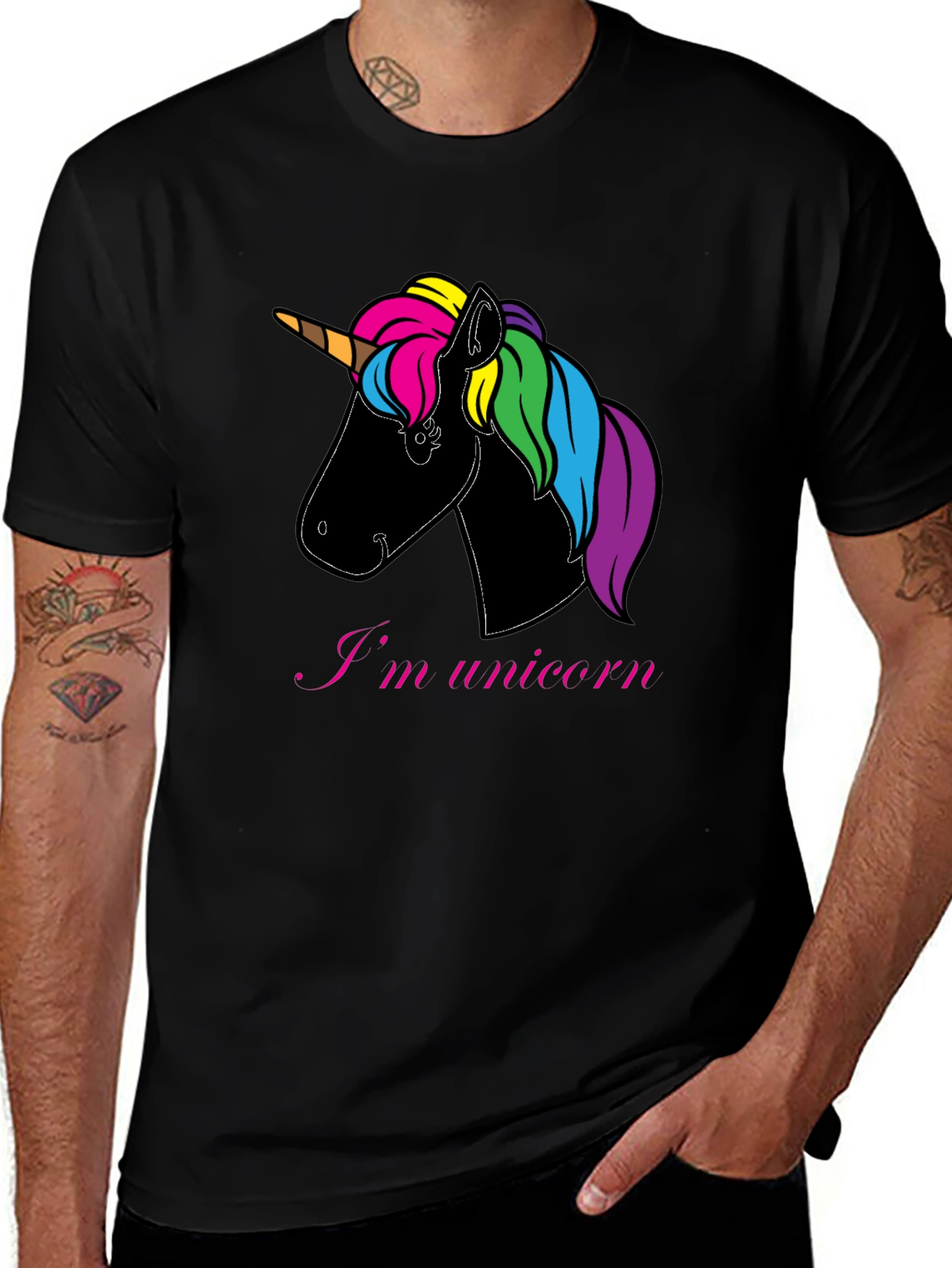 Variant 7 of Unicorn Graphic Black T-Shirt - Men's Crew Neck Tee