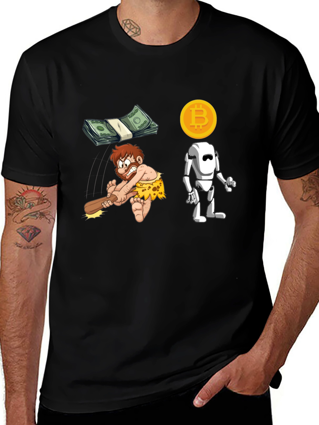 Bitcoin Evolution T-Shirt - Modern Tech Meets Stone Age!