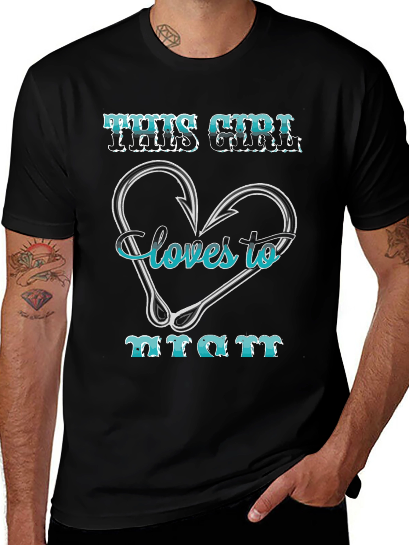 Fishing Girl's Love T-Shirt: Heart Hook Design