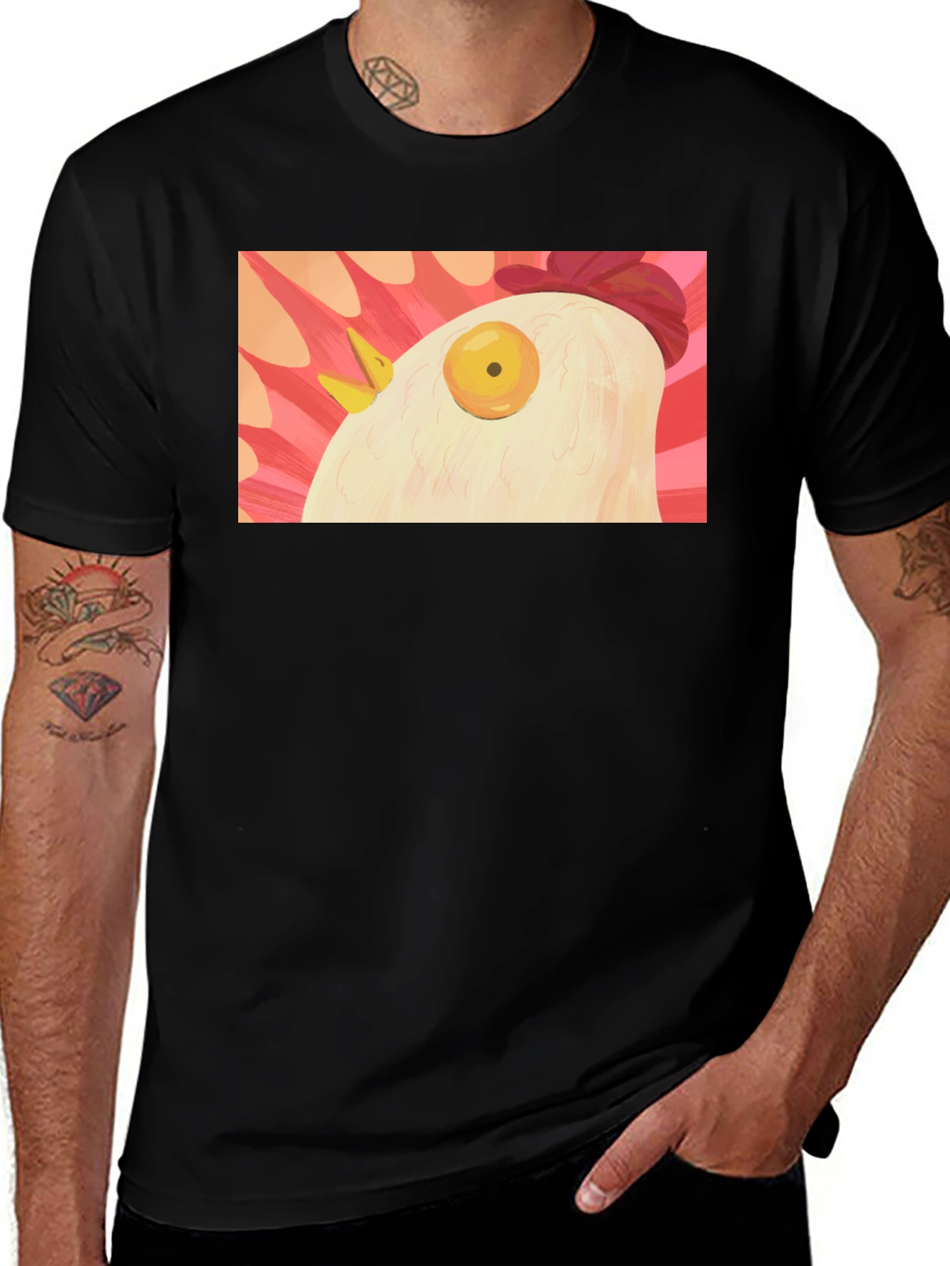 Variant 28 of Surreal Chicken Graphic Tee - Black Crew Neck
