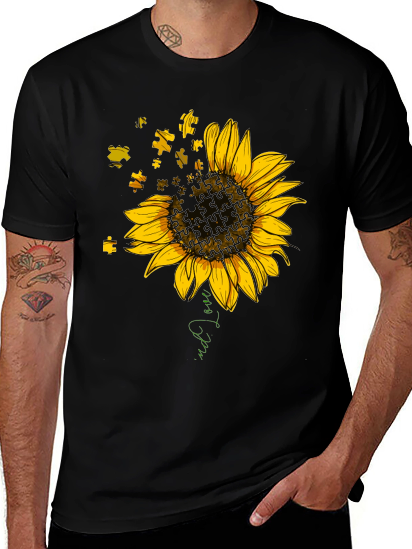 Variant 7 of Sunflower Puzzle Piece Graphic T-Shirt