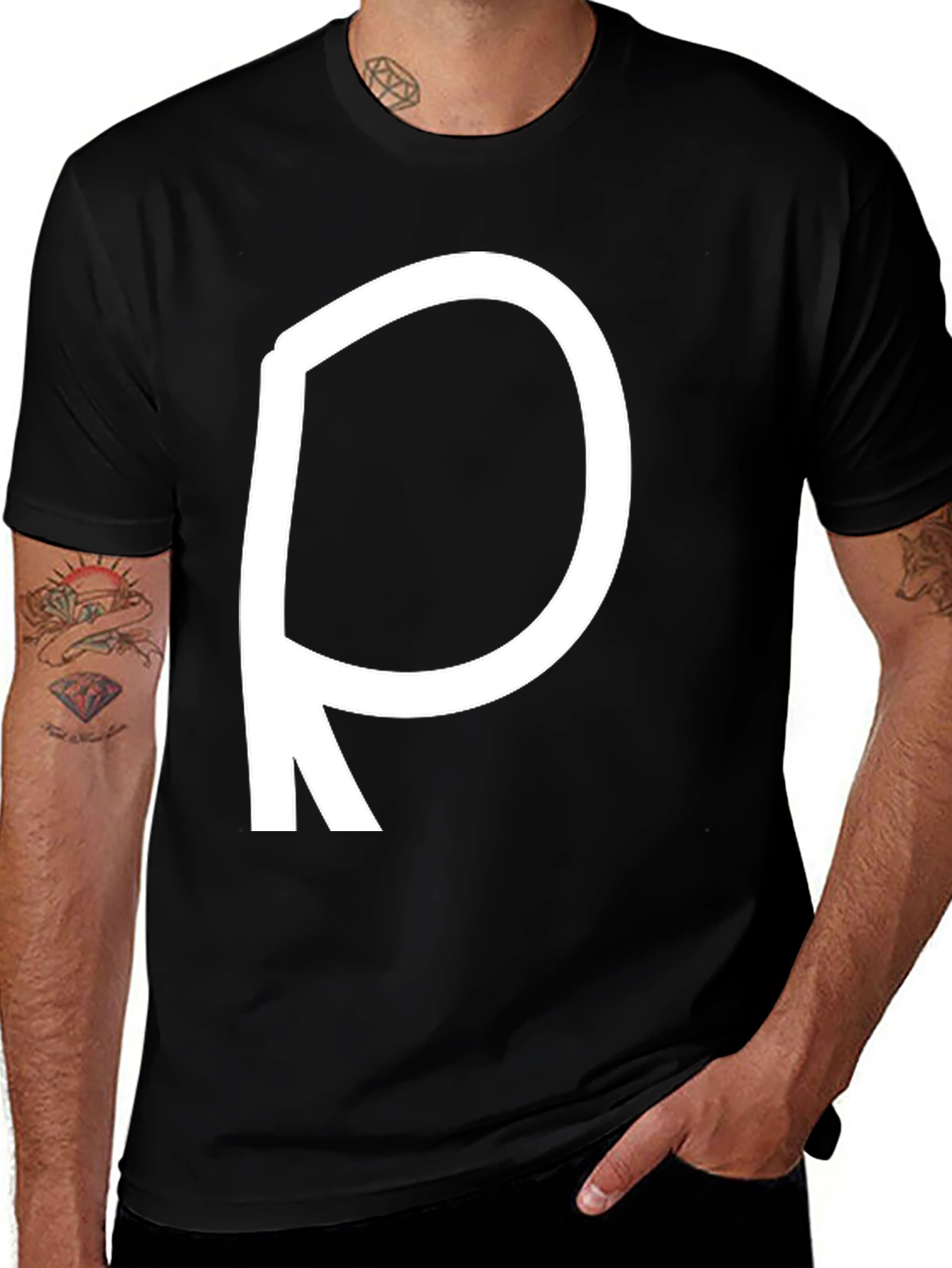 Variant 2 of Bold Letter 'R' Black T-Shirt