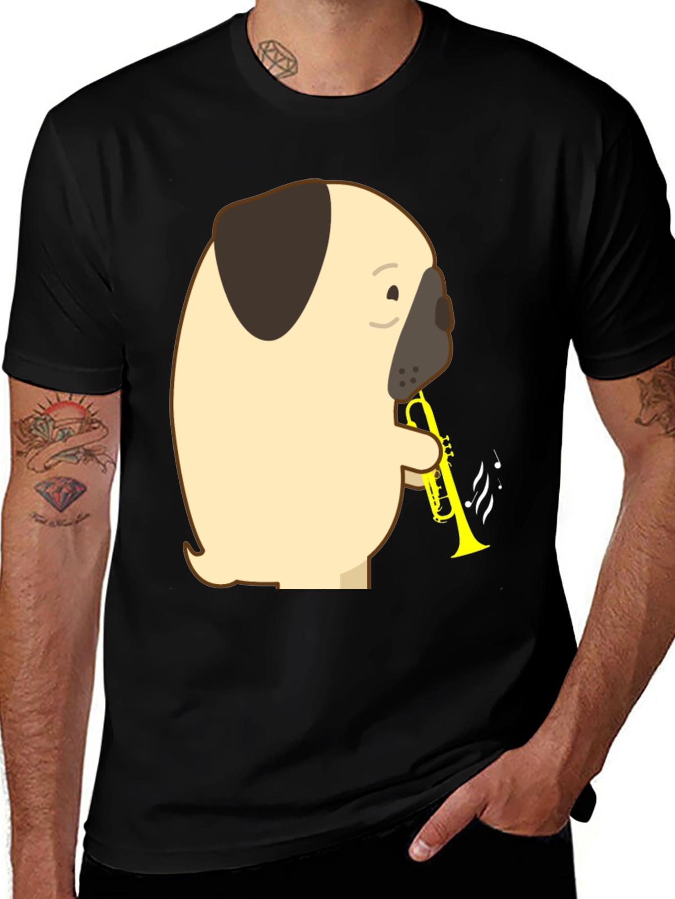 Variant 8 of Pug Trumpet T-Shirt - Musical Dog Tee