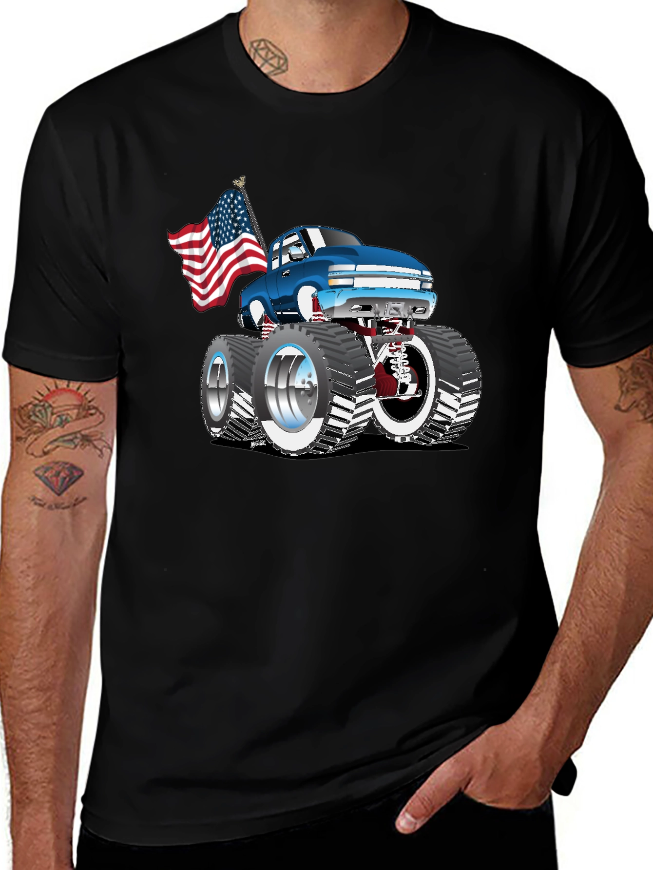 Black Monster Truck USA Flag Graphic Tee main image