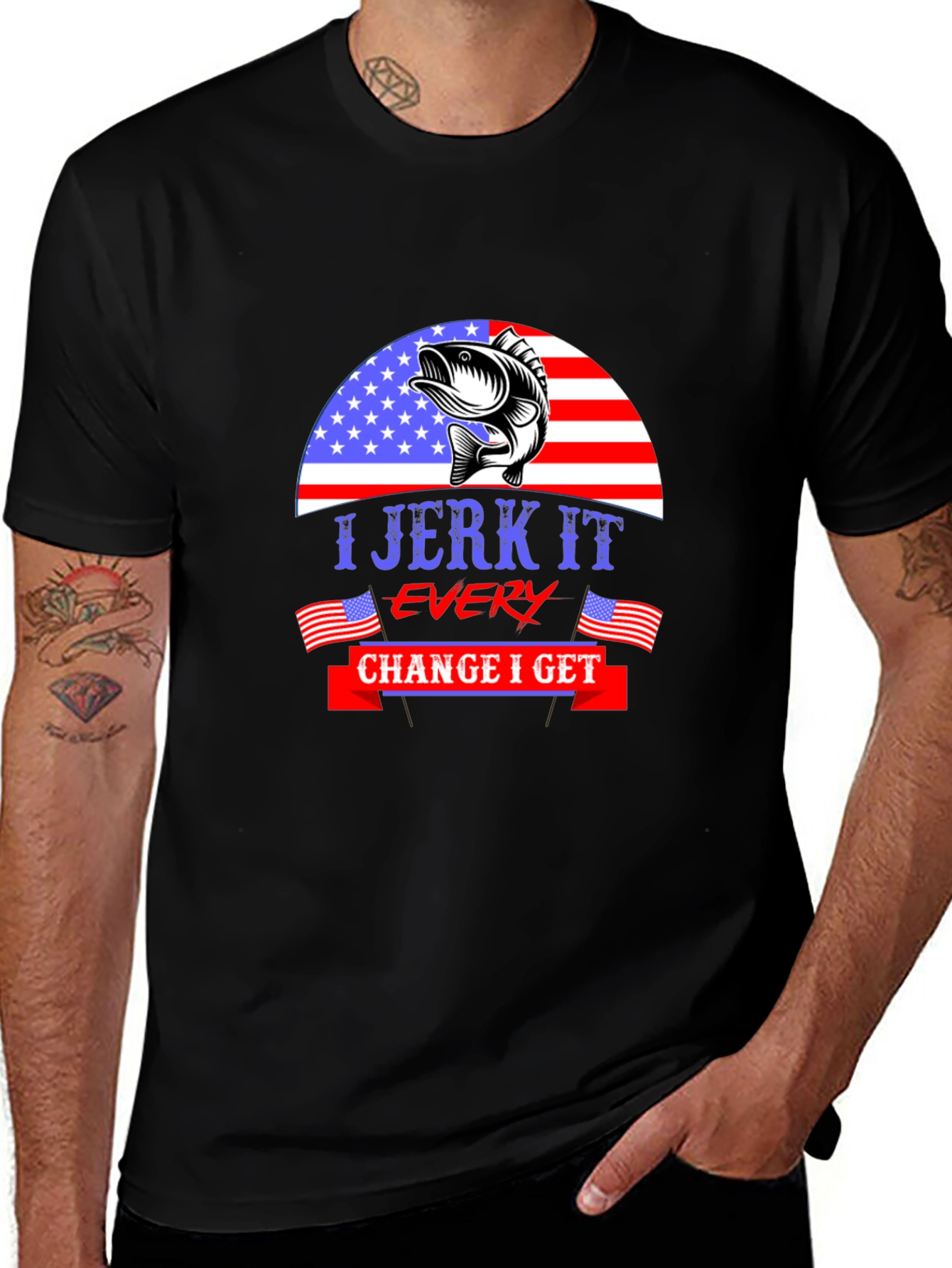 Variant 8 of Patriotic Fishing T-Shirt - I Jerk It Every Chance I Get