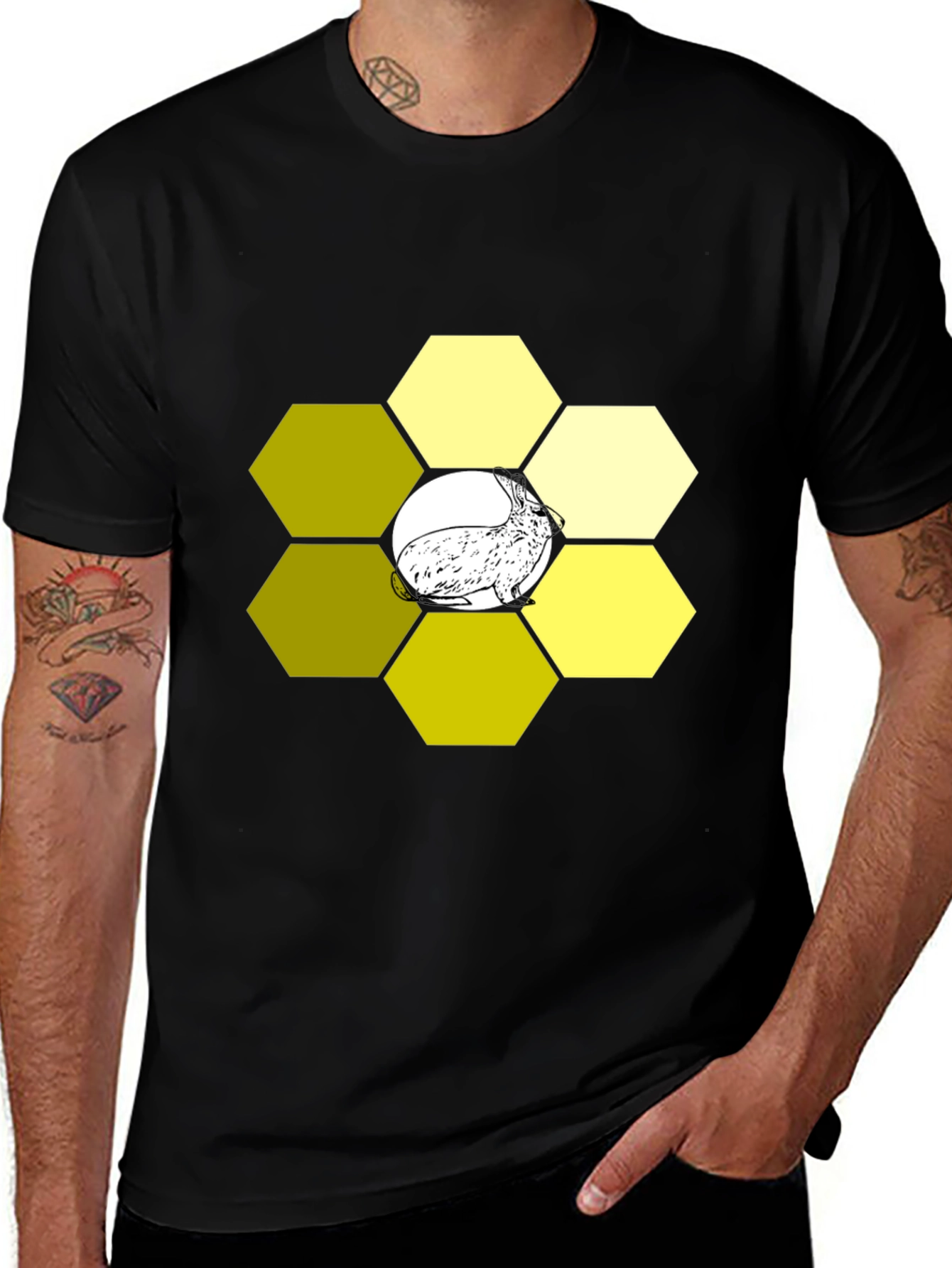 Variant 14 of Honeycomb Rabbit Graphic Tee - Unique Design
