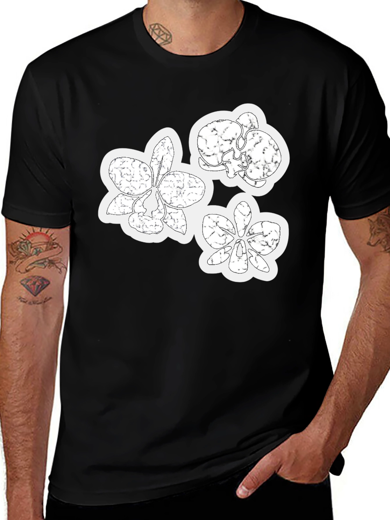 Variant 15 of Orchid Floral Graphic Print Black T-Shirt