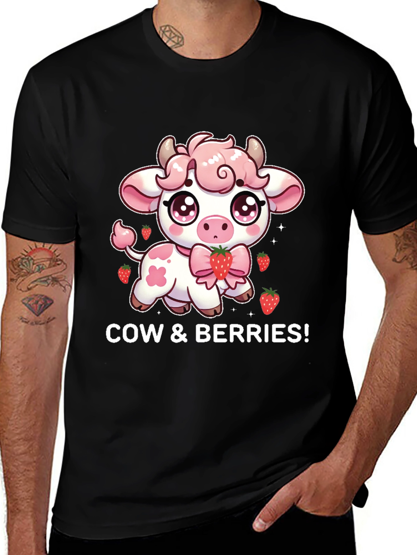 Variant 23 of Cute Cow & Berries Black T-Shirt
