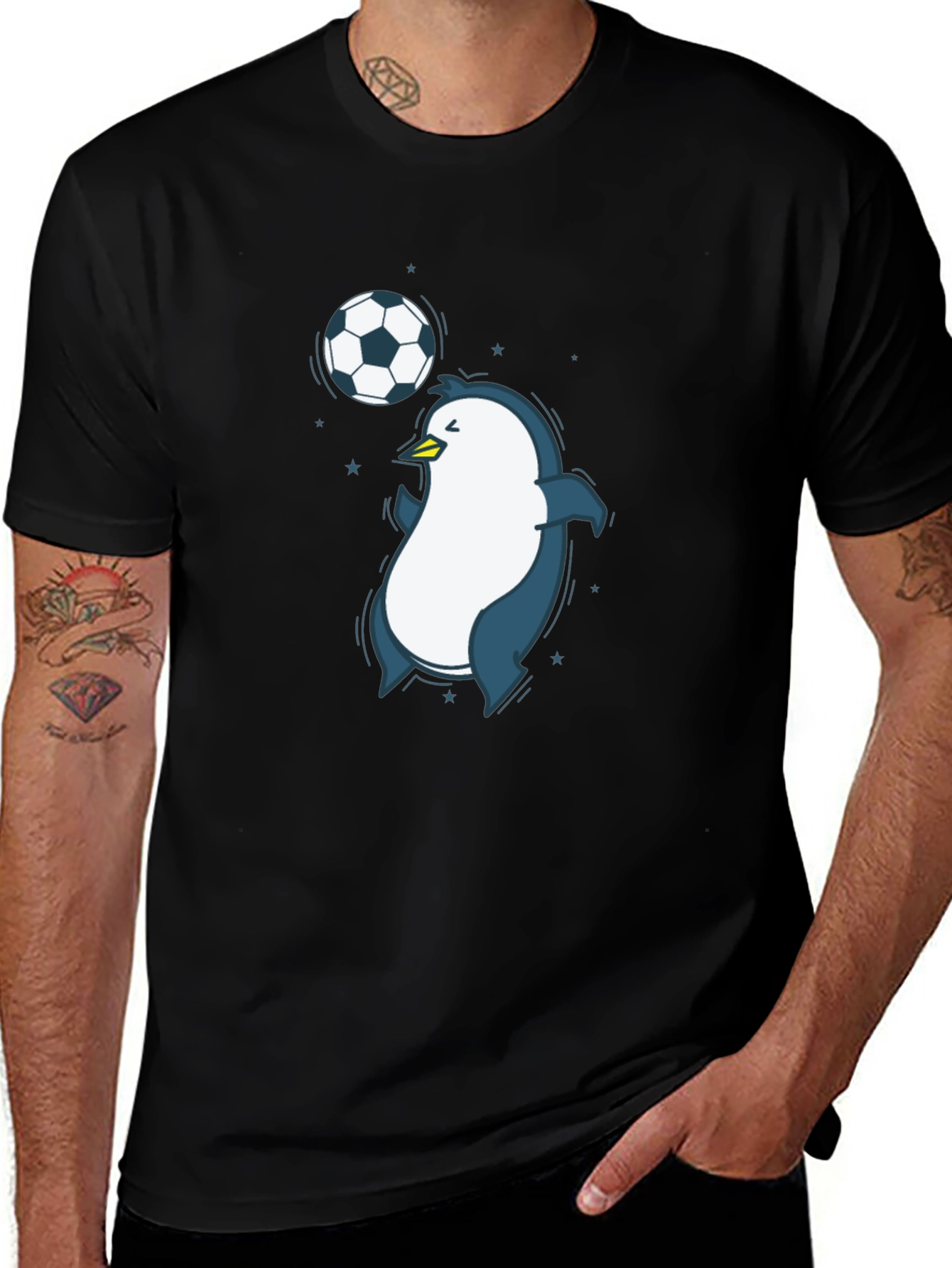 Variant 4 of Penguin Soccer Graphic Tee - Black Crew Neck T-Shirt