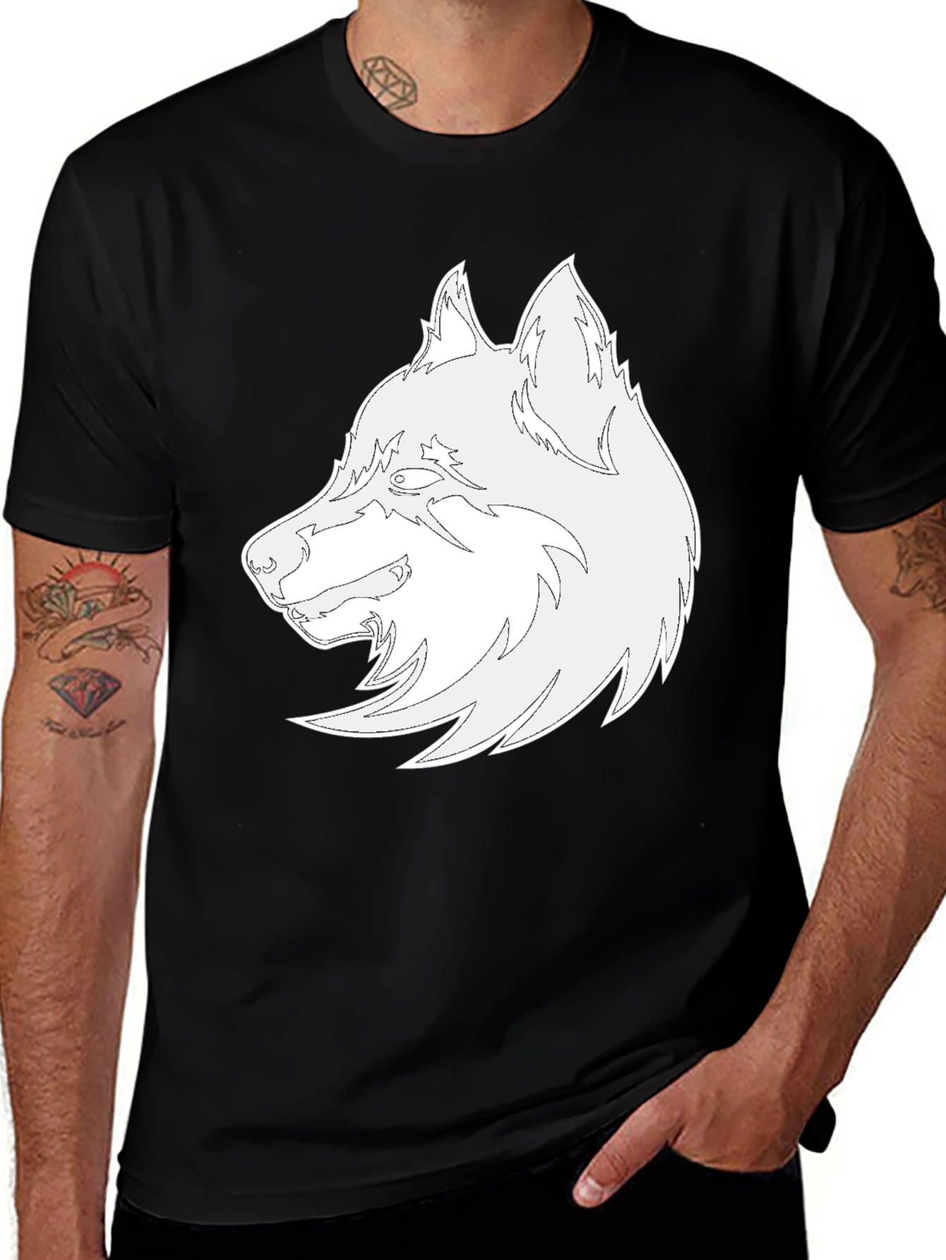 Variant 2 of Black Wolf Head Graphic Tee - Stylish Men's Shirt