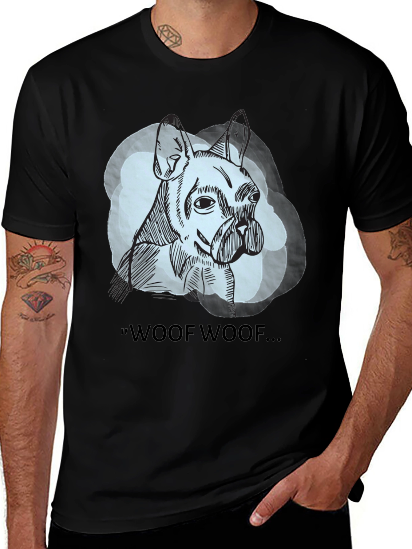 Variant 4 of Woof Woof Dog Graphic Tee - Black