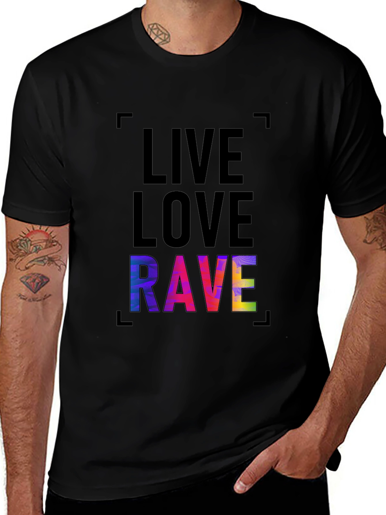 Variant 14 of Live Love Rave Graphic Tee - Trendy Black T-Shirt