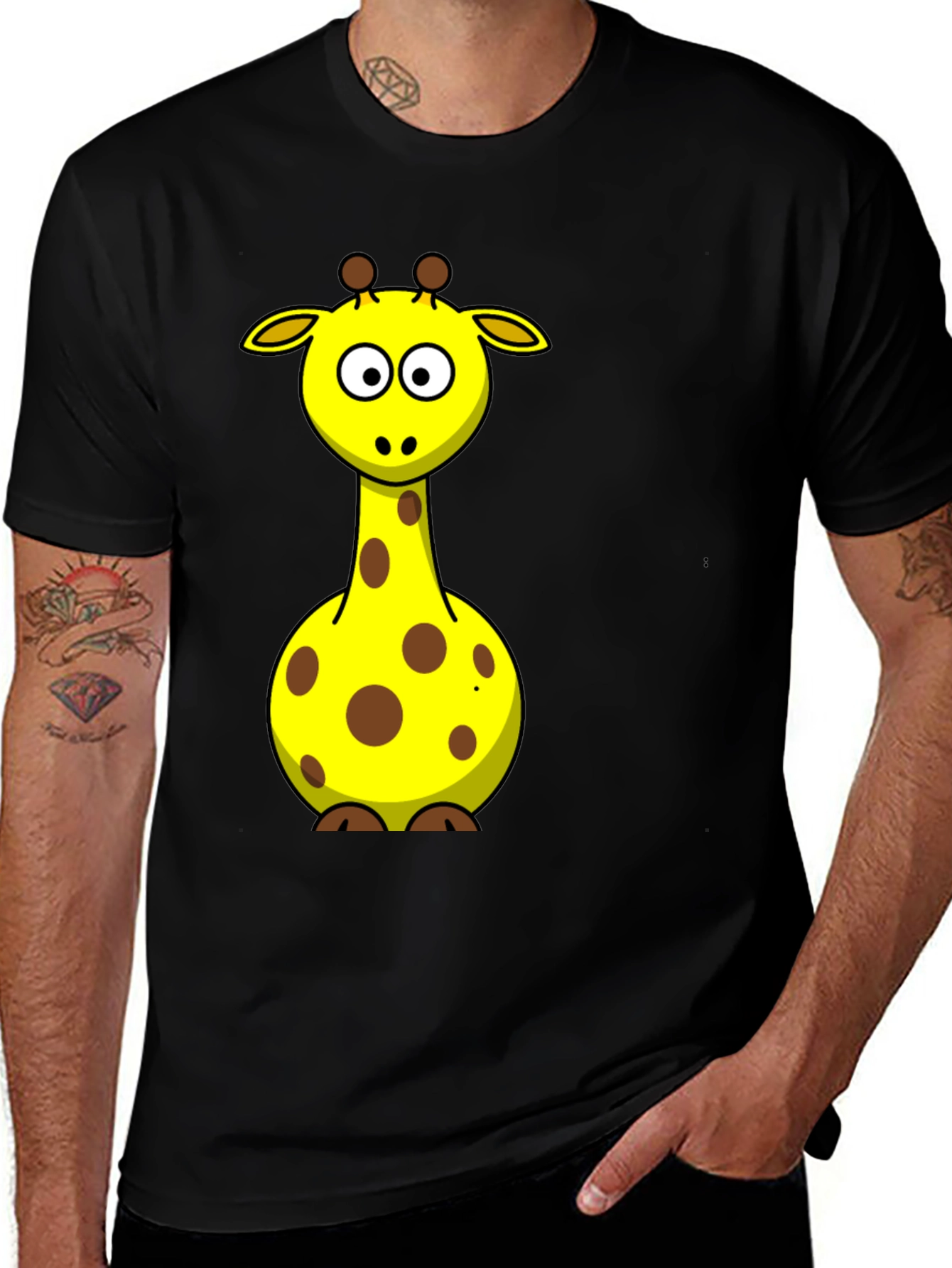 Variant 21 of Cartoon Giraffe Graphic Tee - Black T-Shirt