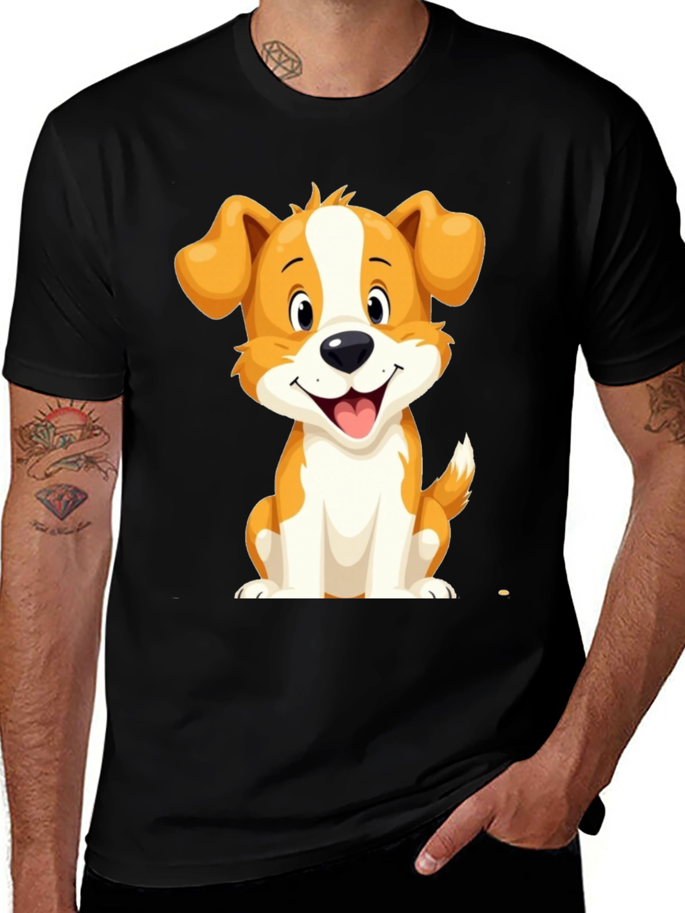 Variant 14 of Cute Cartoon Dog Graphic Tee - Black Cotton T-Shirt