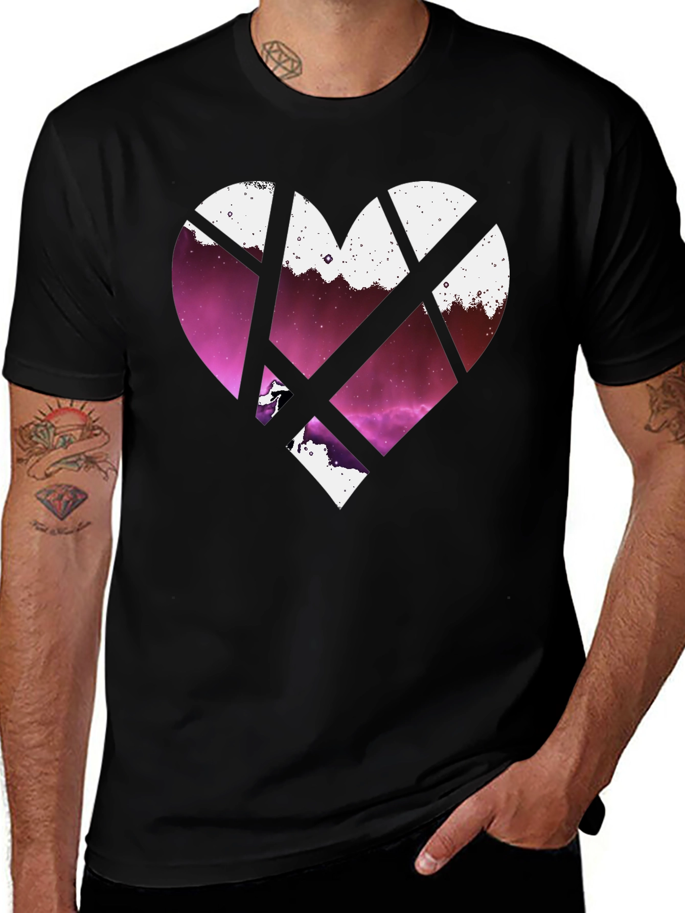 Black Heart Galaxy Graphic Tee - Black Cotton Blend main image