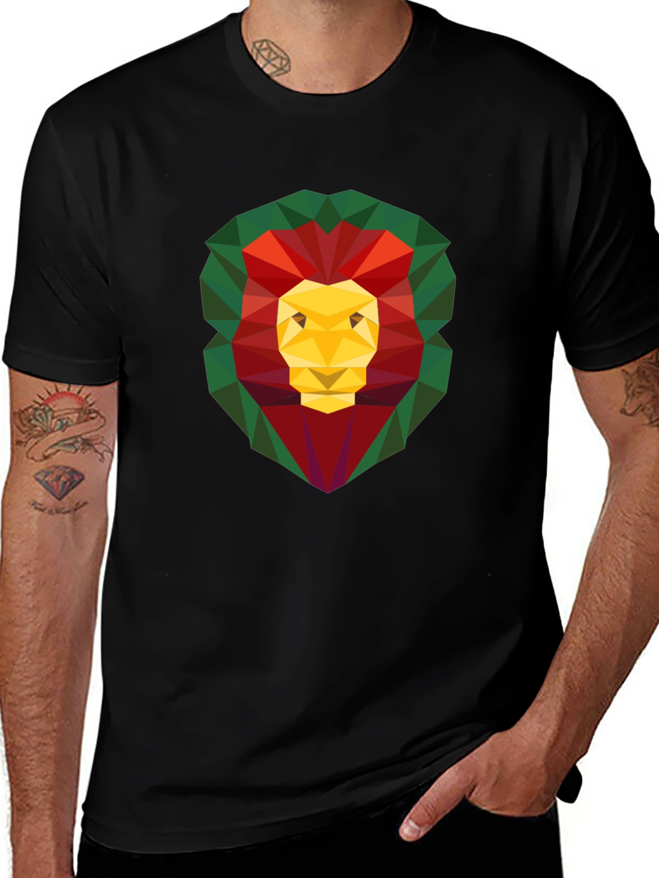 Variant 2 of Geometric Lion Head Graphic Print Black T-Shirt