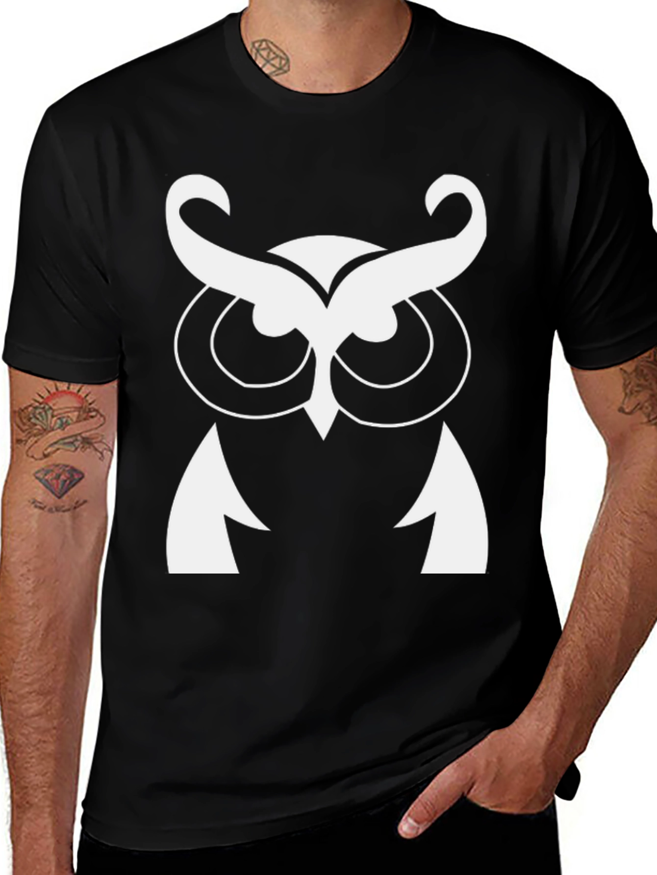 Variant 25 of Owl Graphic Tee - Stylish Black Cotton T-Shirt