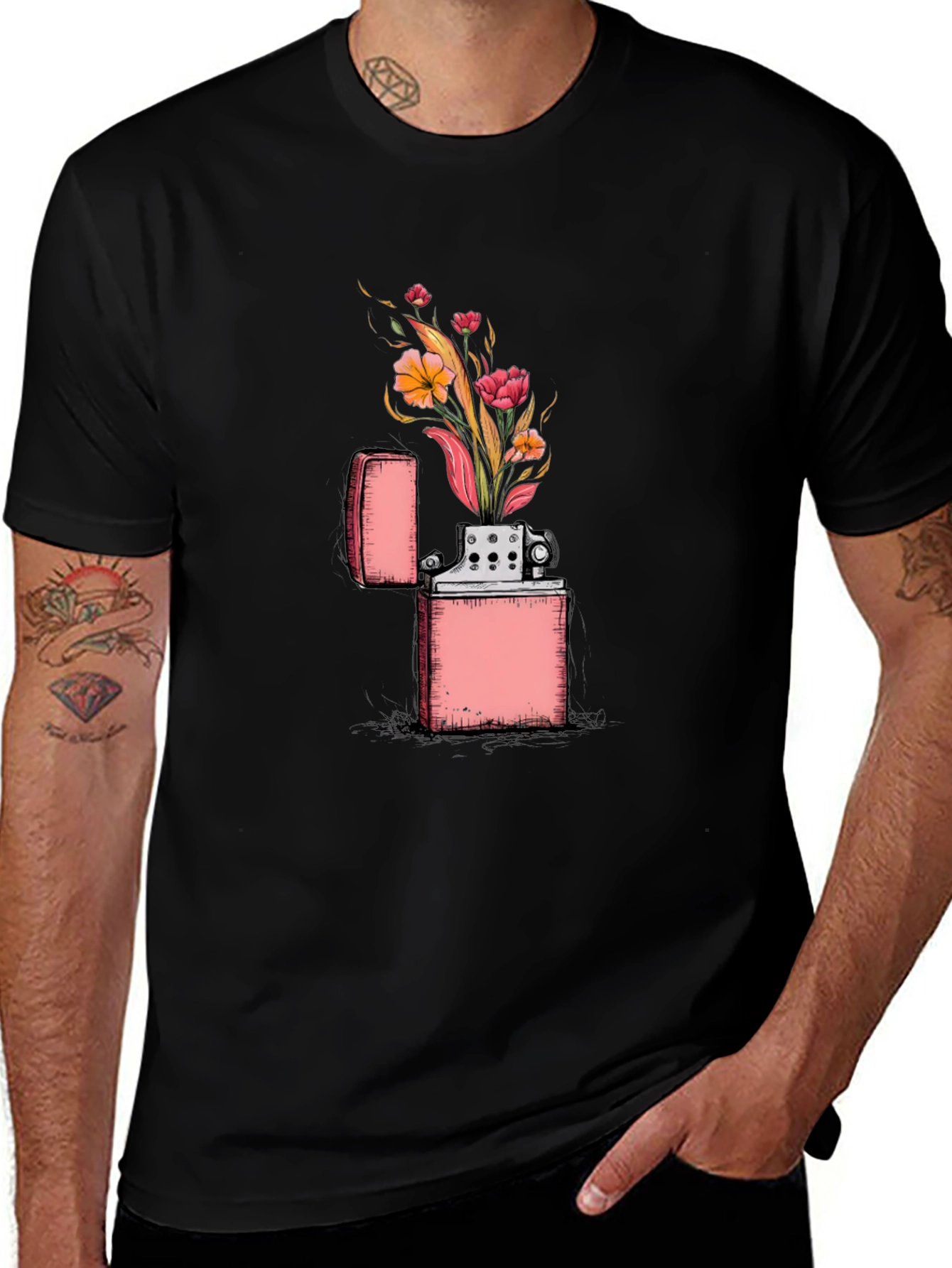 Variant 7 of Floral Zippo Graphic Tee - Unique Lighter Design