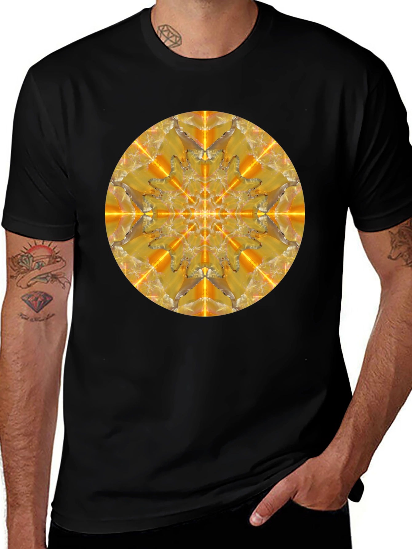 Variant 26 of Kaleidoscope Mandala Graphic Tee - Black Cotton