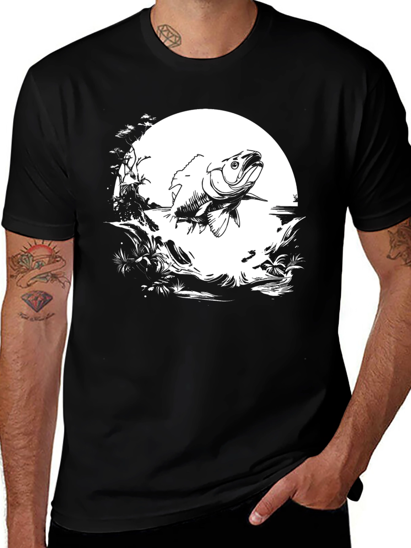 Variant 23 of Black Fish Graphic Tee - Unique Angler Design