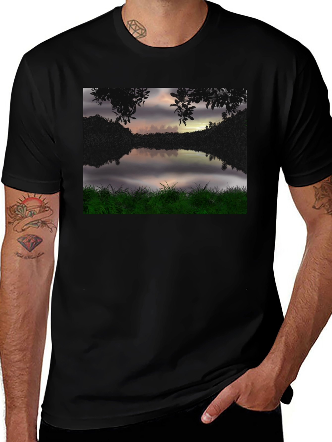 Variant 14 of Lake Scene Black T-Shirt