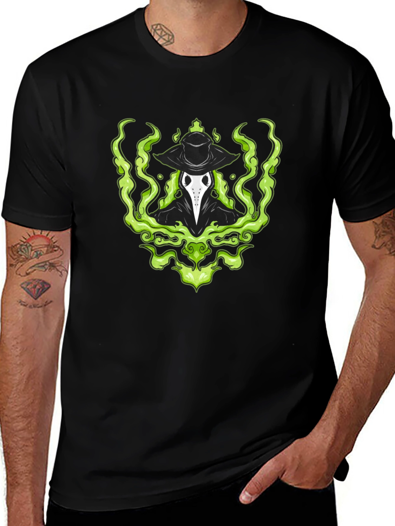 Variant 3 of Plague Doctor T-Shirt - Graphic Tee with Green Smoke Design